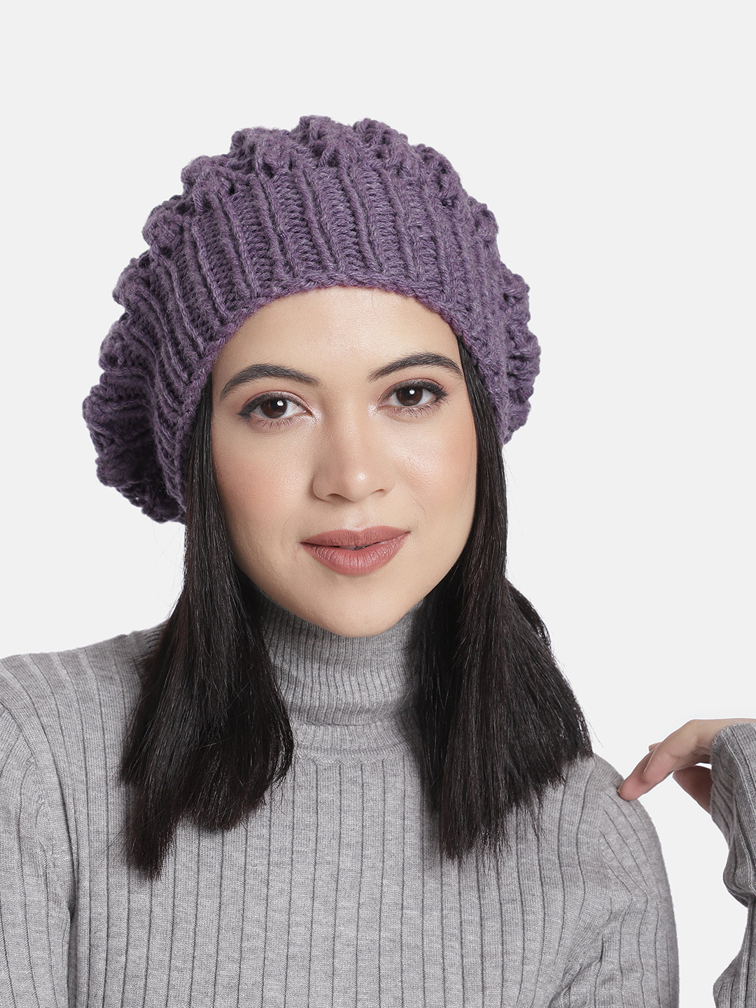 Magic Needles Women Purple Handknitted Beanie