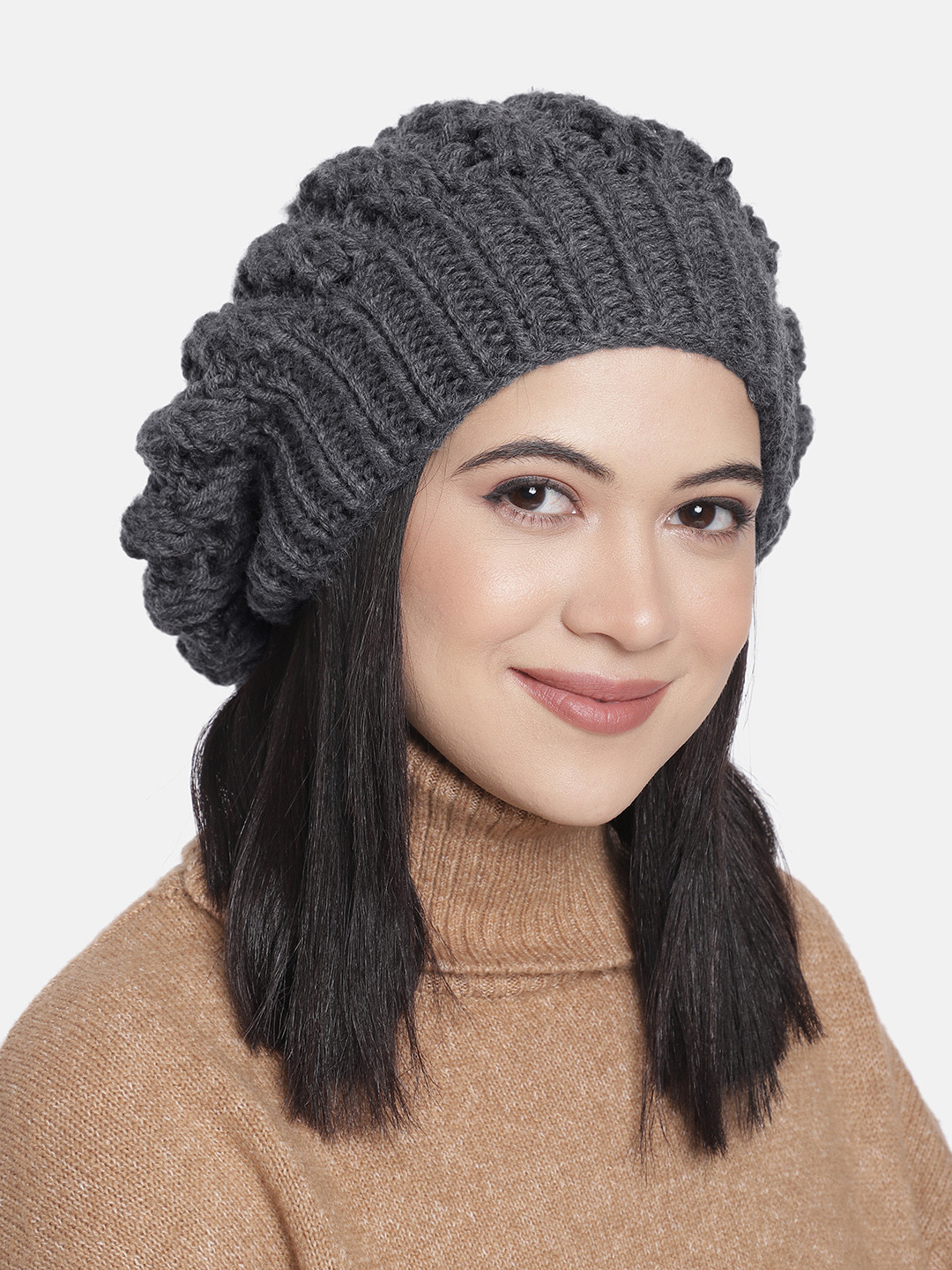 Magic Needles Women Grey Handknitted Beanie