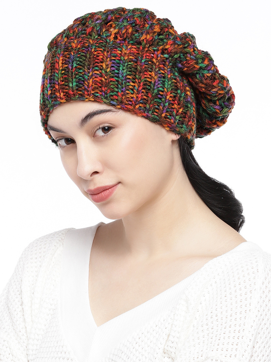 Magic Needles Women Multicoloured Handmade Knit Slouchy Shroom Wool Blend Beanie