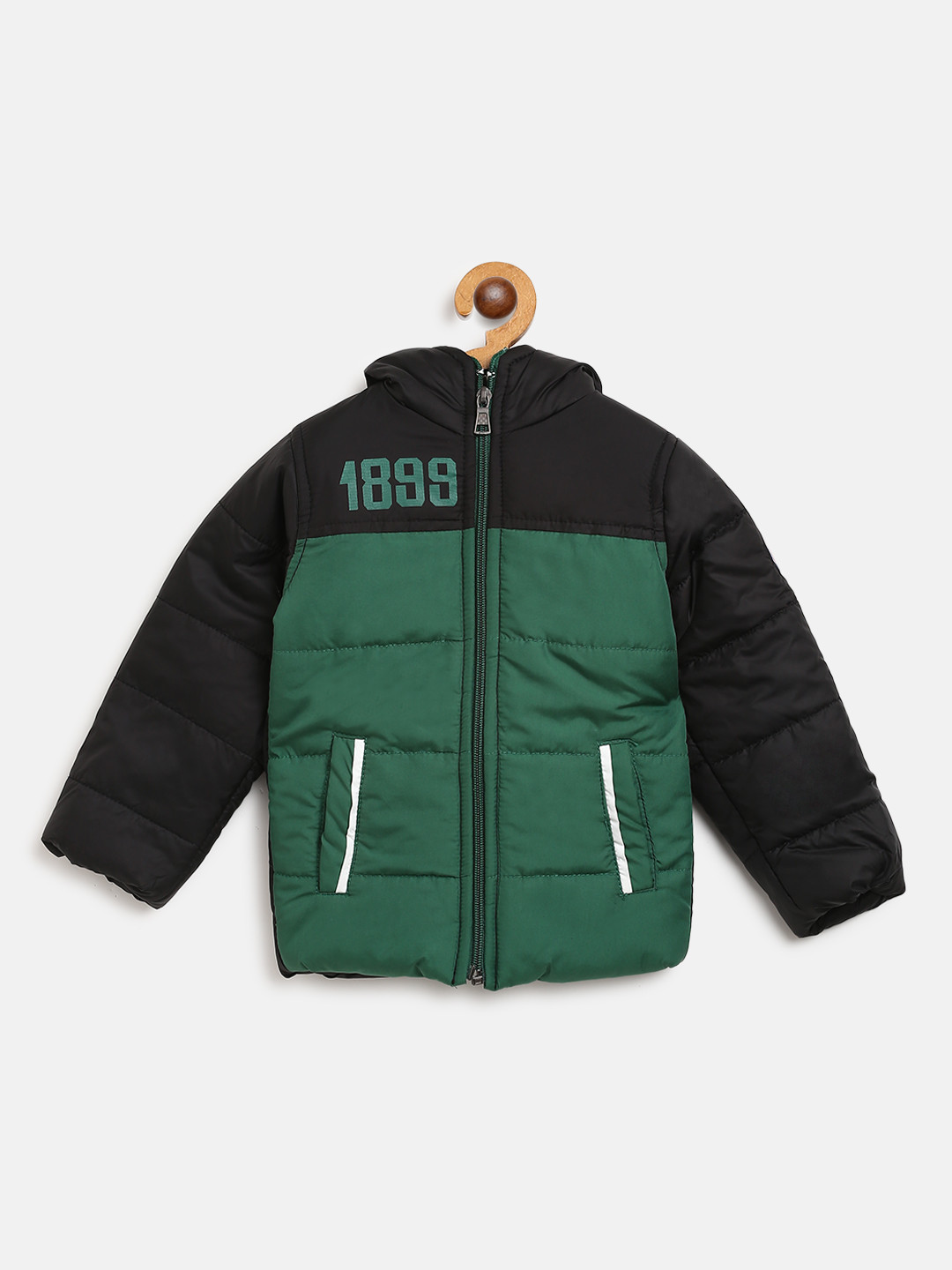 GAME BEGINS Boys Green & Black Colourblocked Hooded Padded Jacket