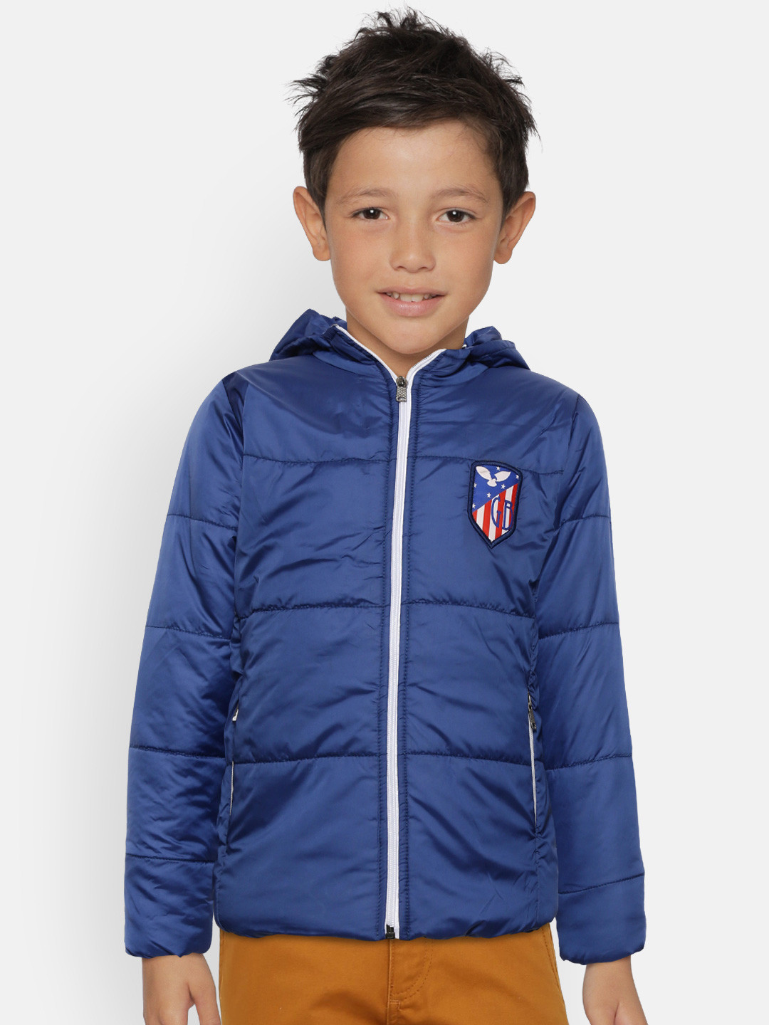 GAME BEGINS Boys Blue Solid Hooded Padded Jacket