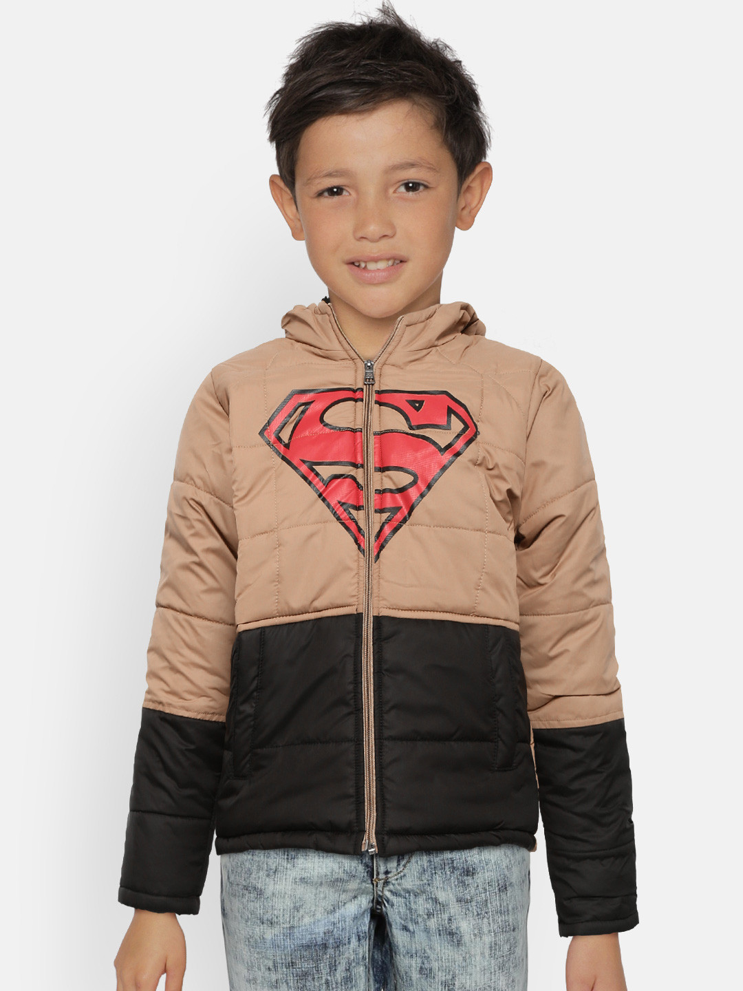 GAME BEGINS Boys Brown & Black Printed Hooded Padded Jacket