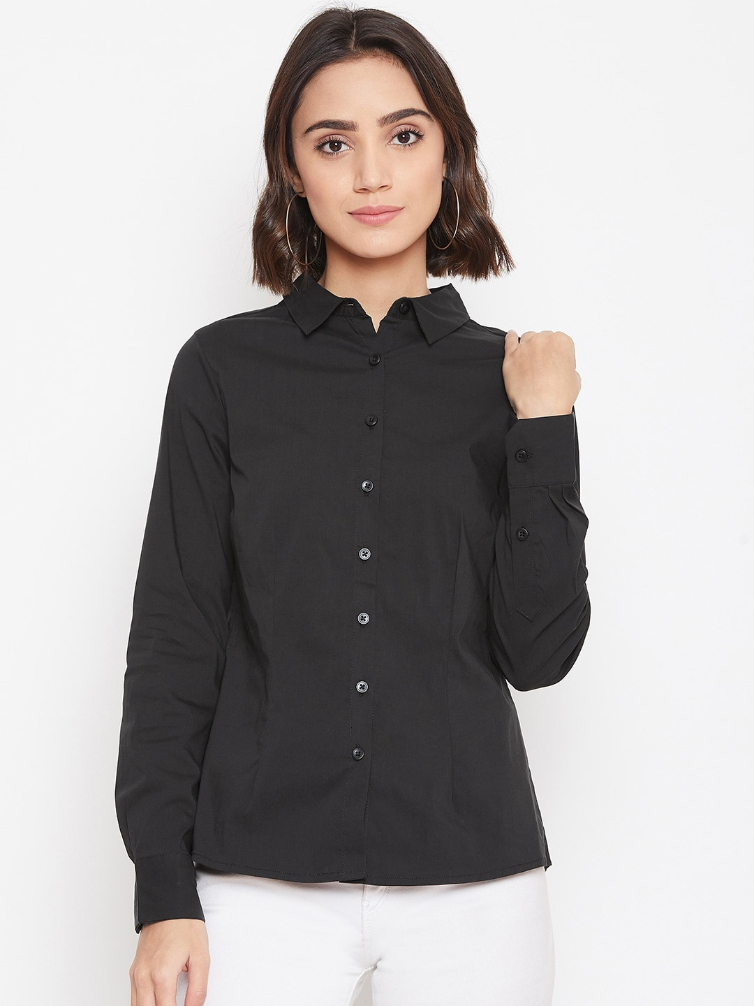 Vero Moda Women Black Regular Fit Knitted Solid Casual Shirt