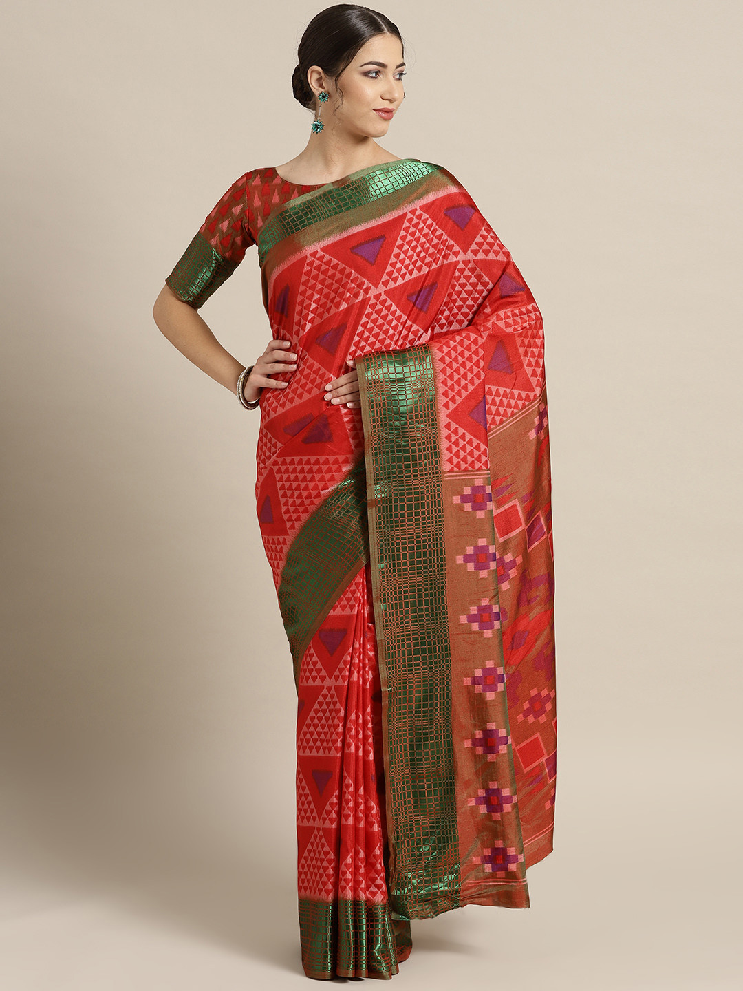 Saree mall Red & Pink Printed Saree