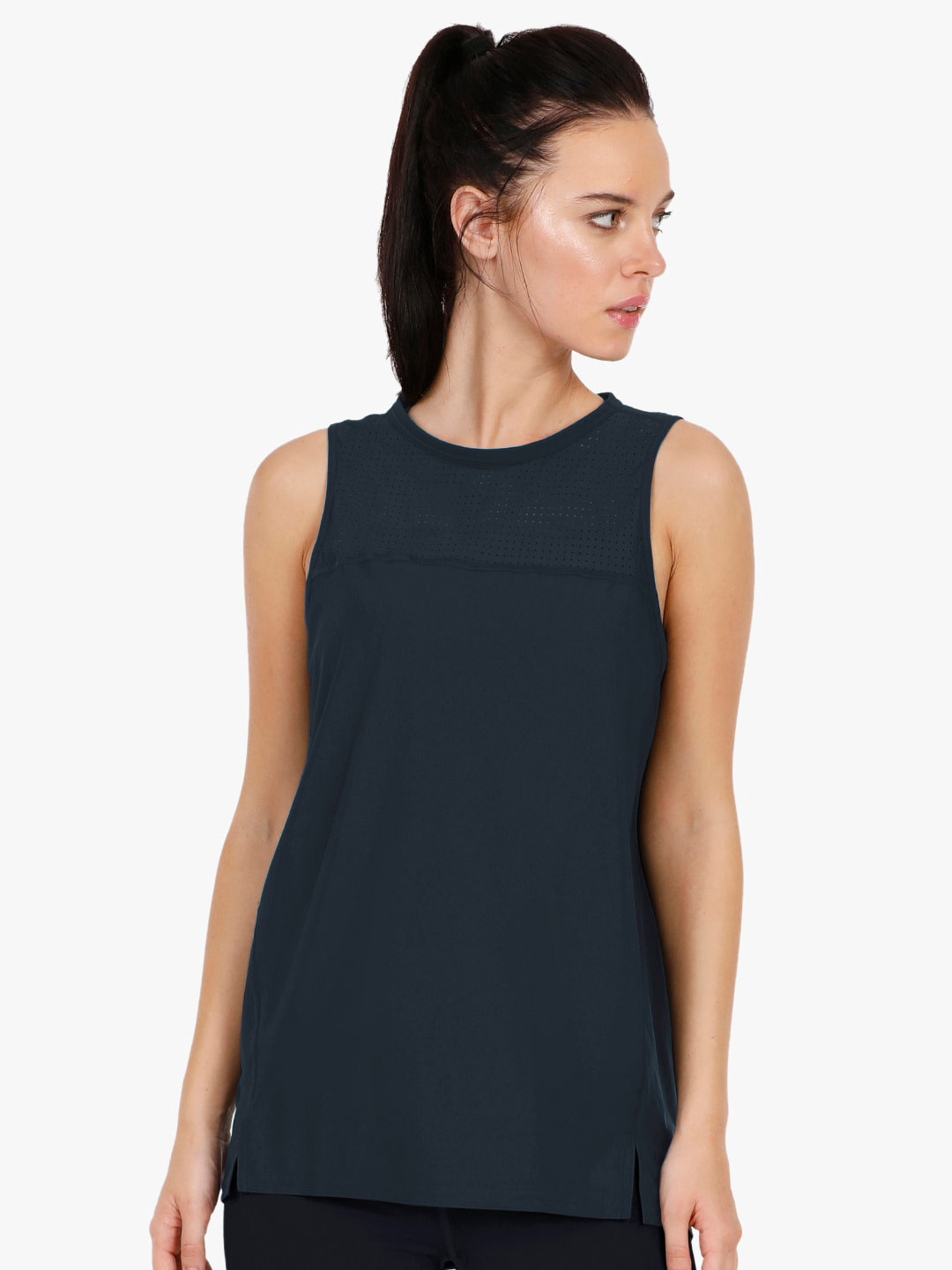 Amante Women Navy Blue Solid Fitness Tank Top