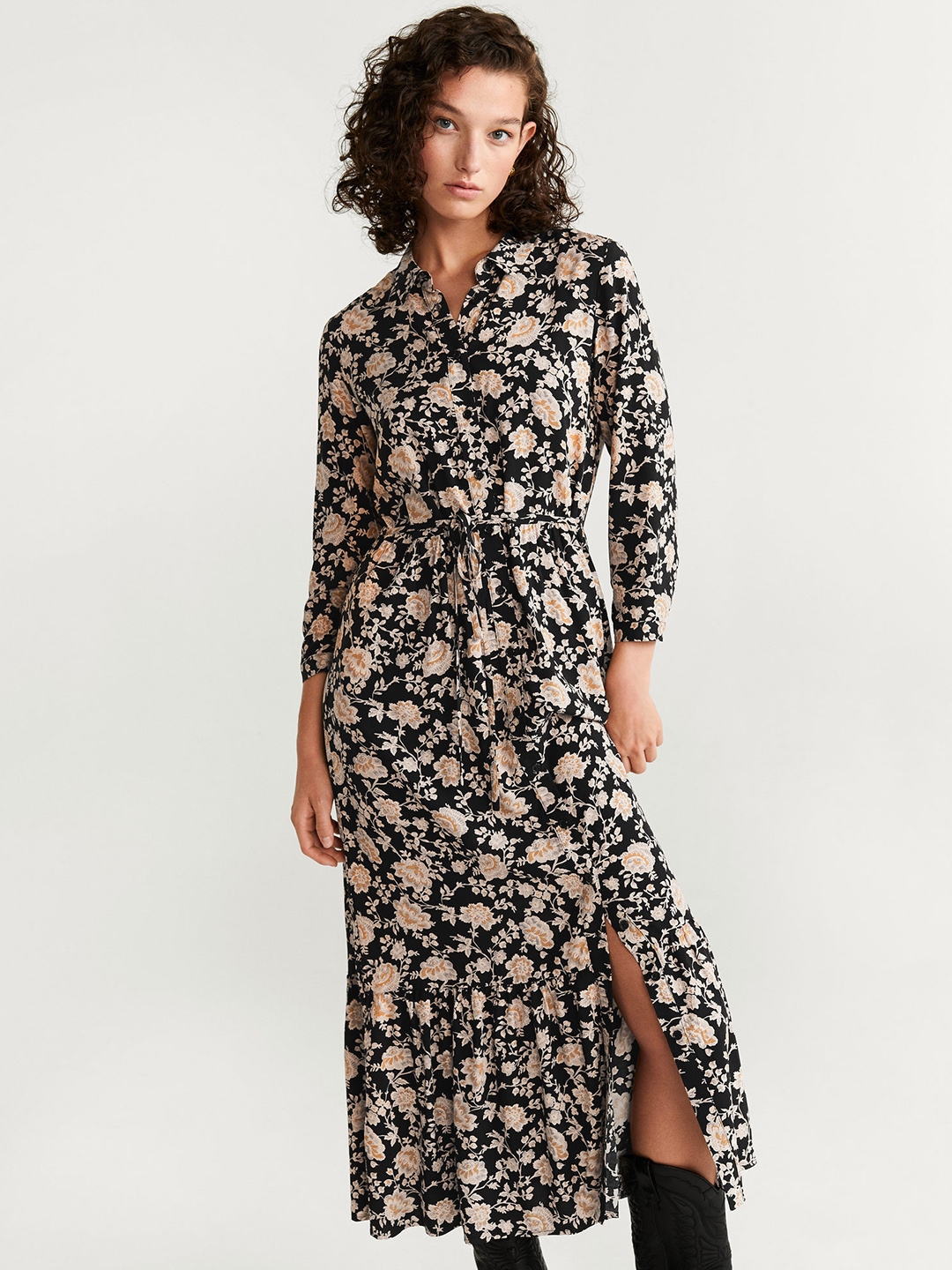 Buy MANGO Women Black Beige Floral Print Shirt Dress Dresses for Women 10746634 Myntra