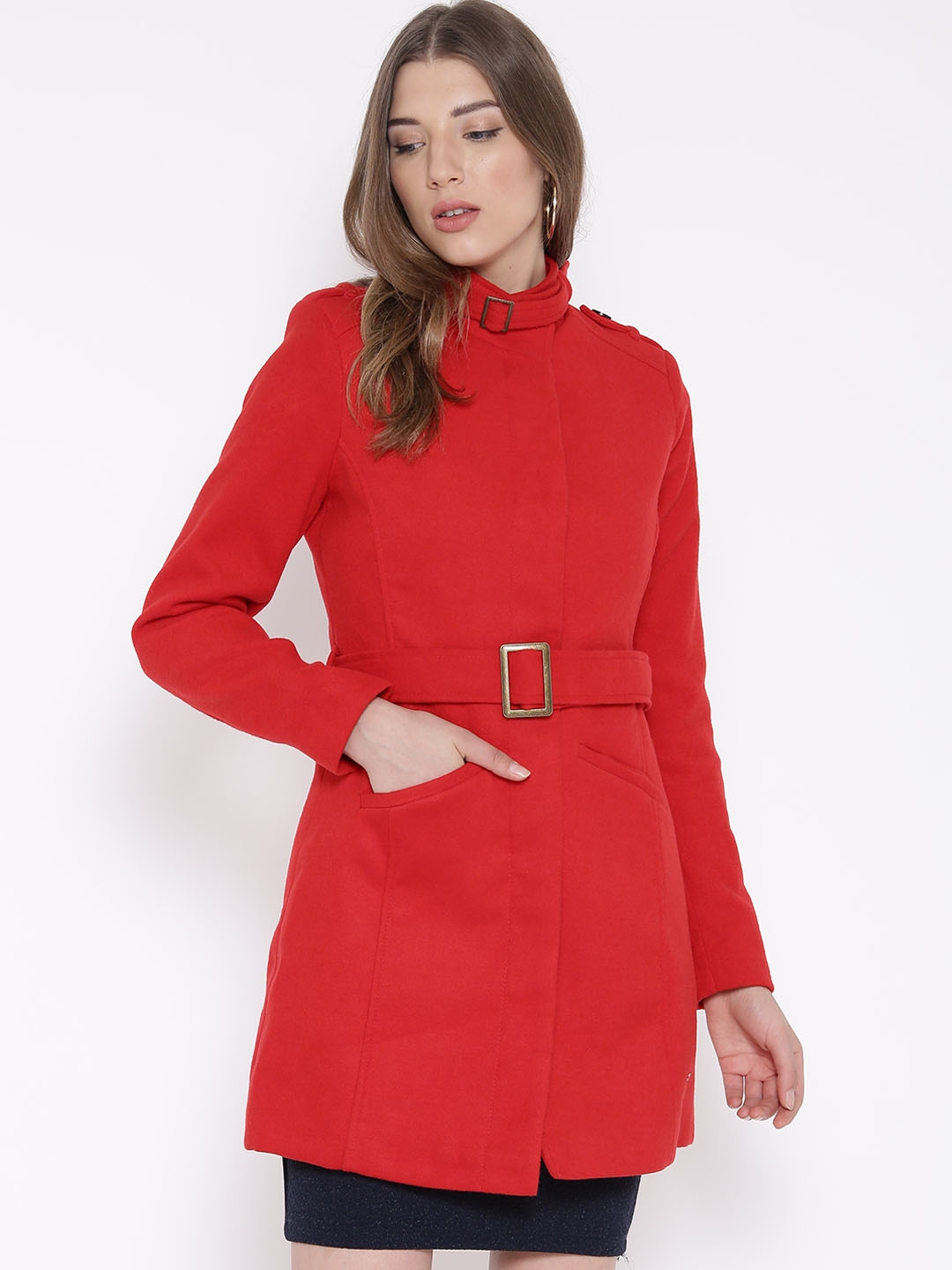 Buy Numero Uno Red Coat With Belt - Coats for Women | Myntra
