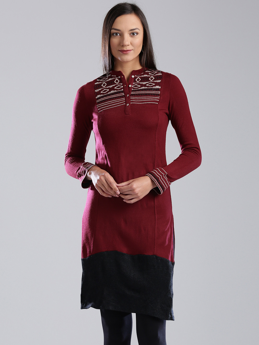 W Maroon Knitted Kurta