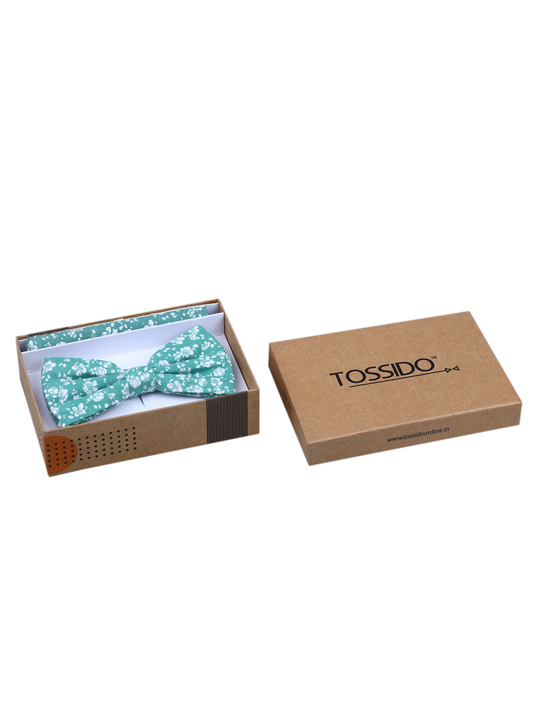 Tossido Green Printed Bow Tie & Pocket Square