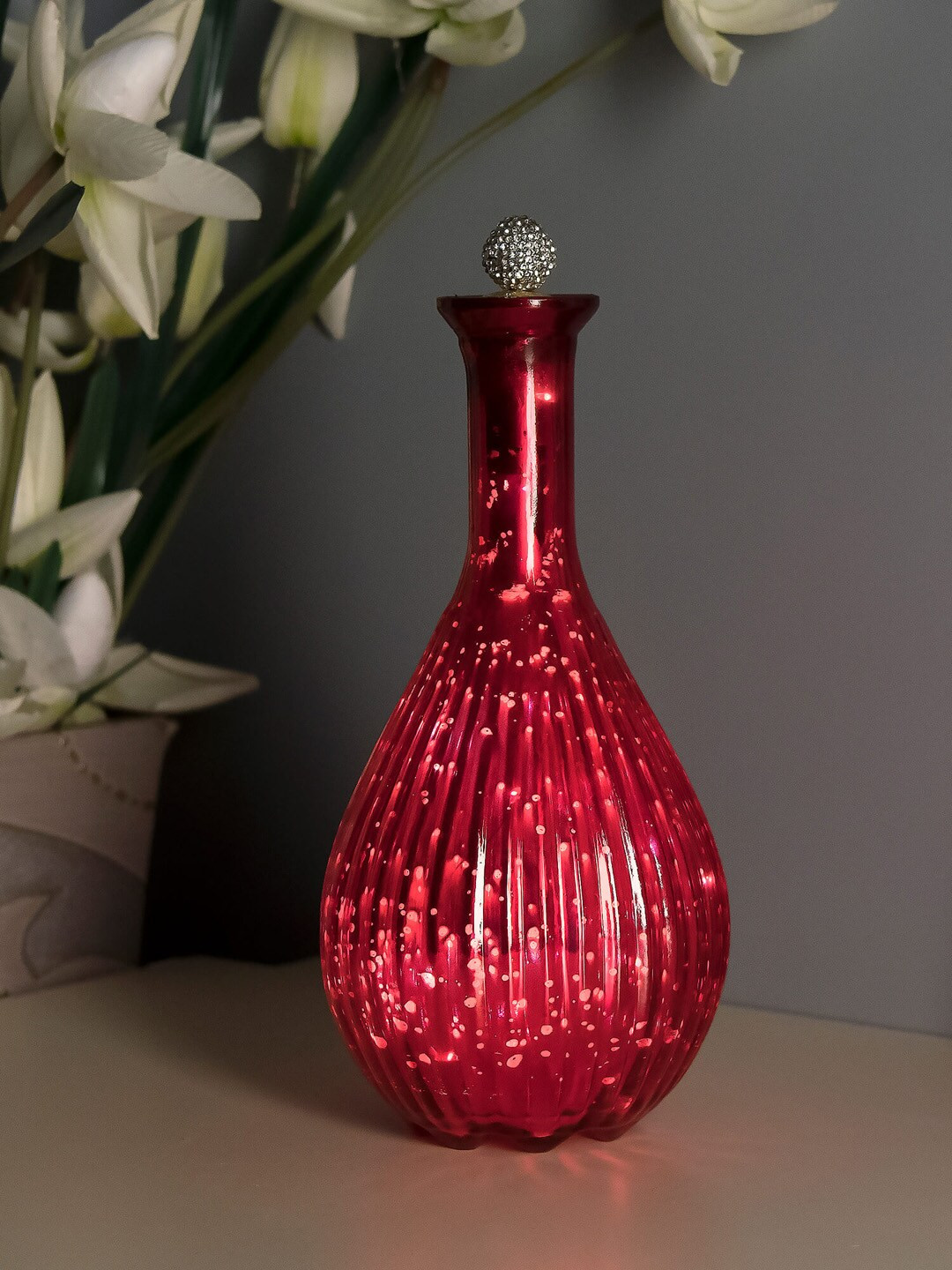 Homesake Red Printed Handcrafted Ovoid Bottle Table Lamp