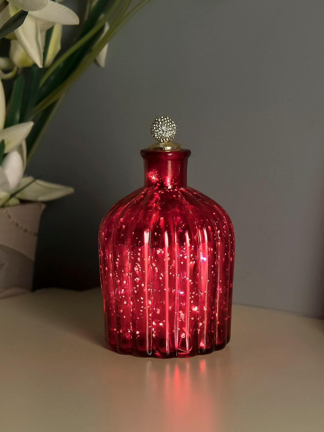 Homesake Red Textured Handcrafted Bottle Lamp