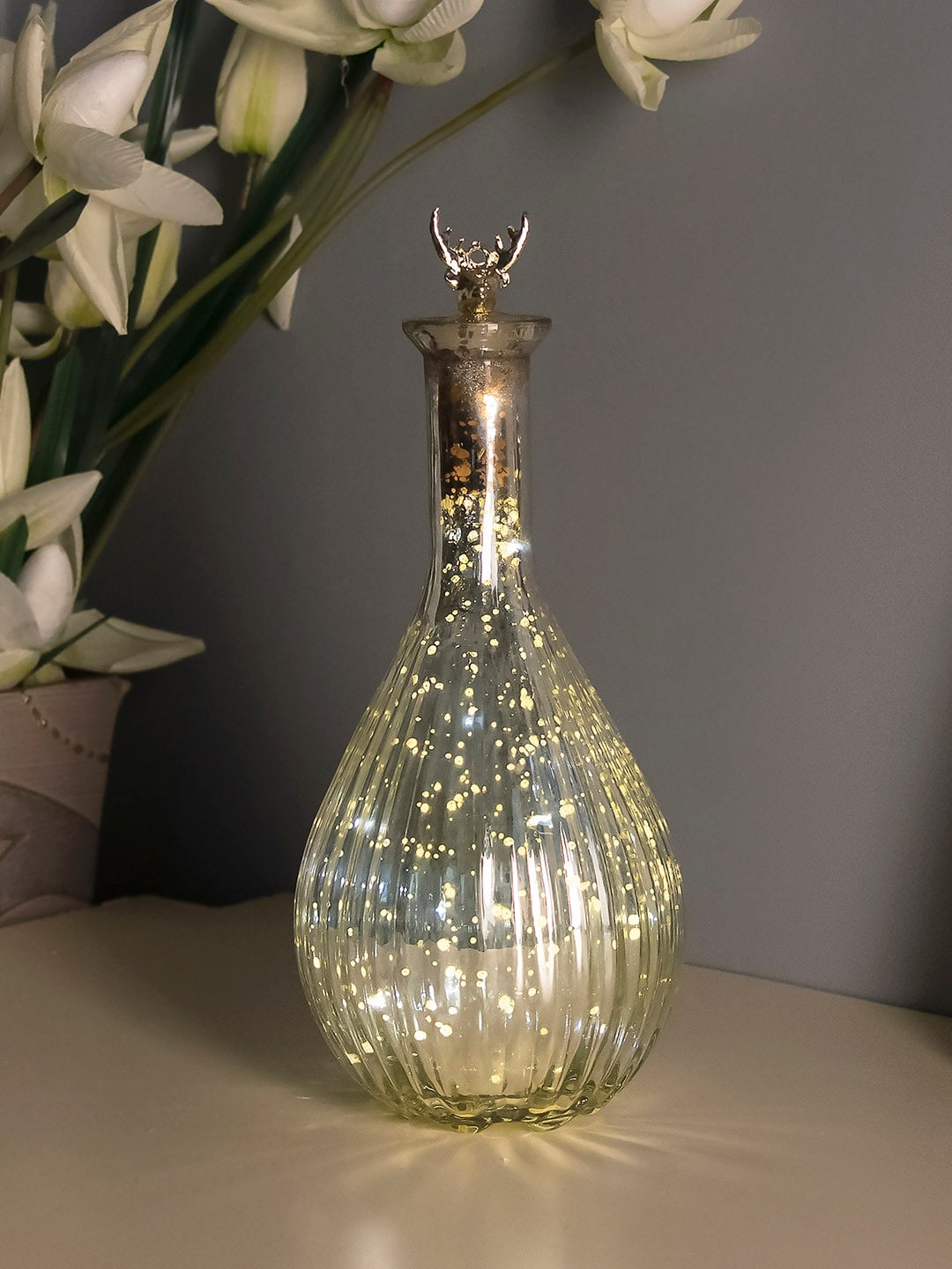 Homesake Silver-Toned Solid Handcrafted Ovoid Bottle Table Lamp