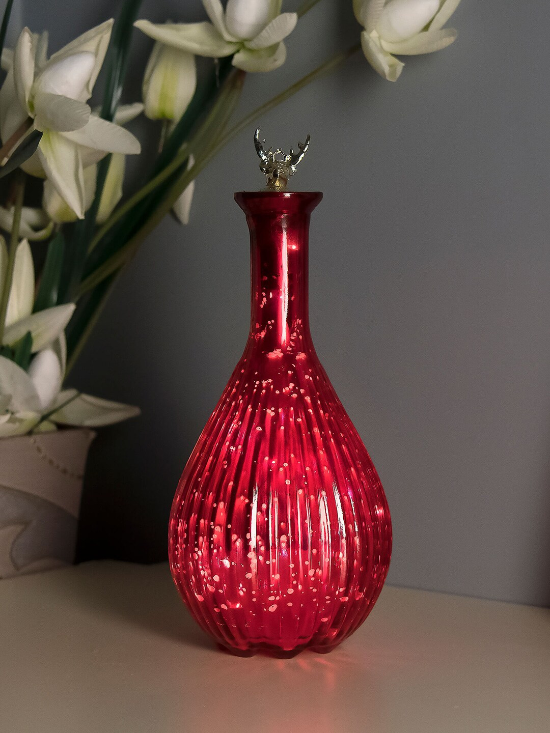Homesake Red Printed Handcrafted Ovoid Bottle Lamp