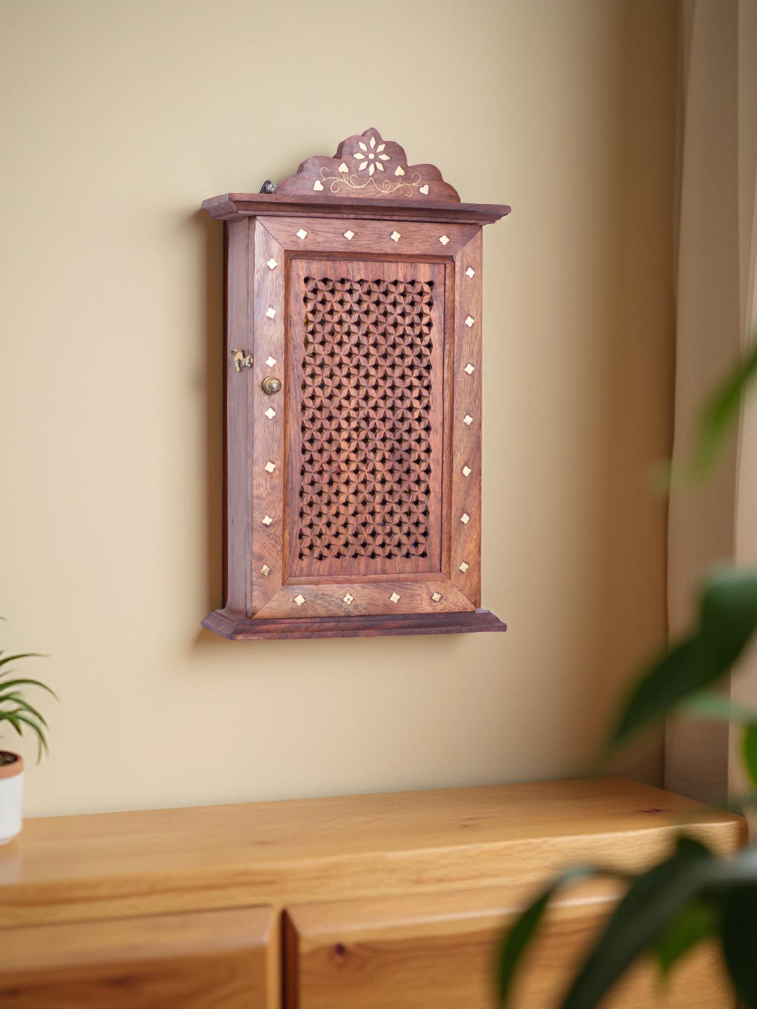 Golden Peacock Brown Handcrafted Rectangle Shaped Decorative Key Holder