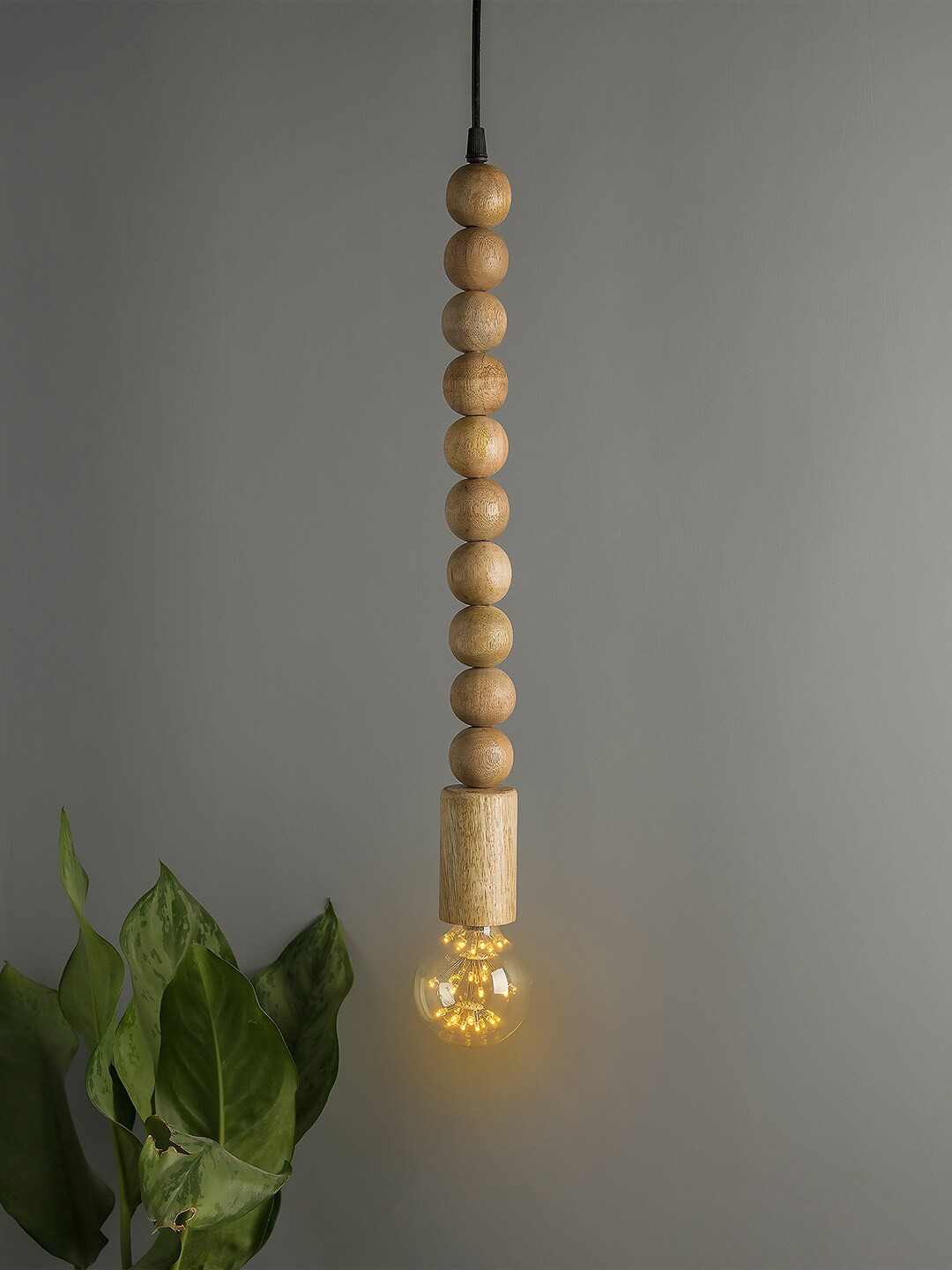 Homesake Beige Handcrafted Round Wooden Beaded Hanging Light