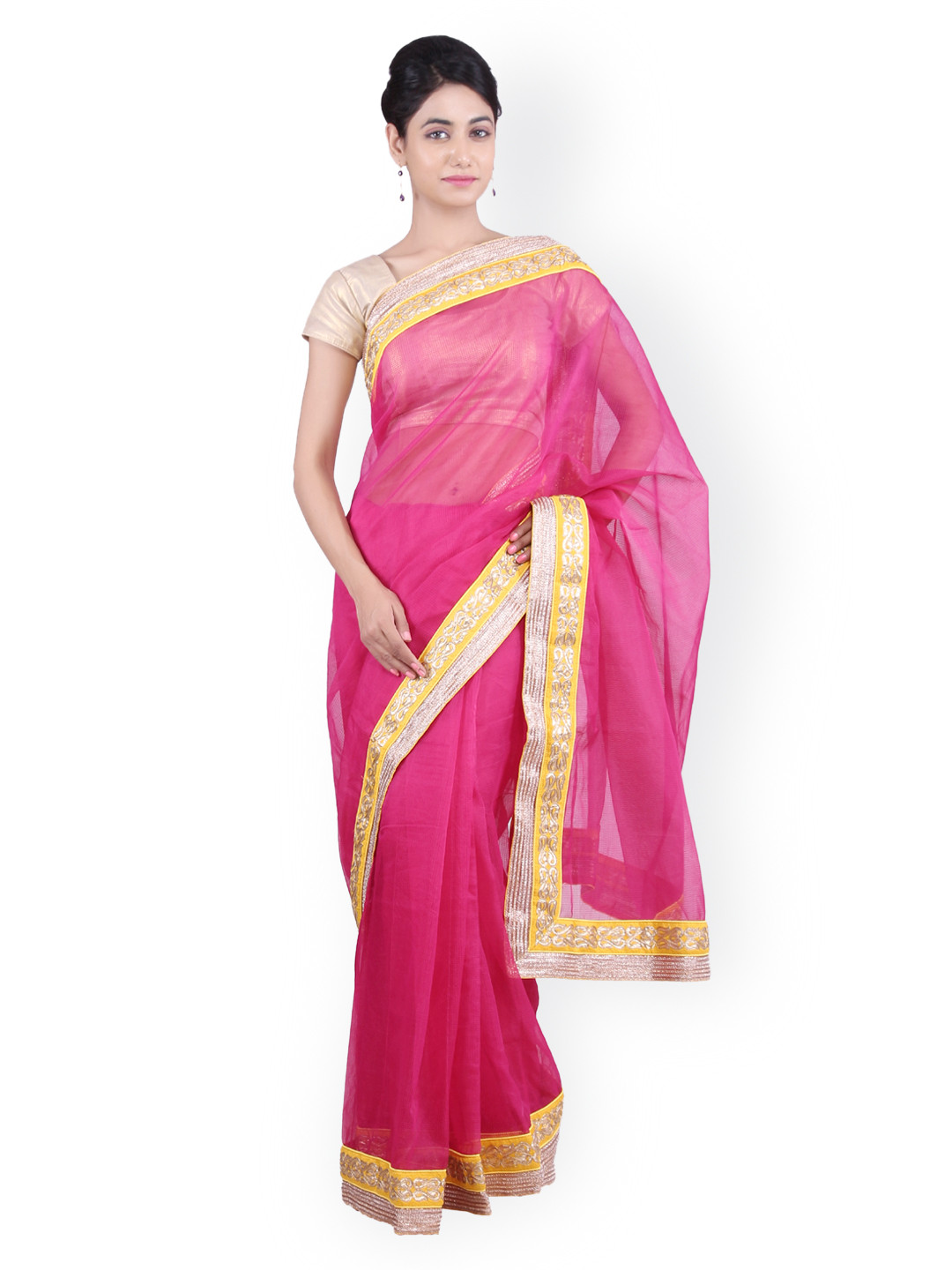 Geroo Jaipur Magenta Solid Handloom Kota Sustainable Saree