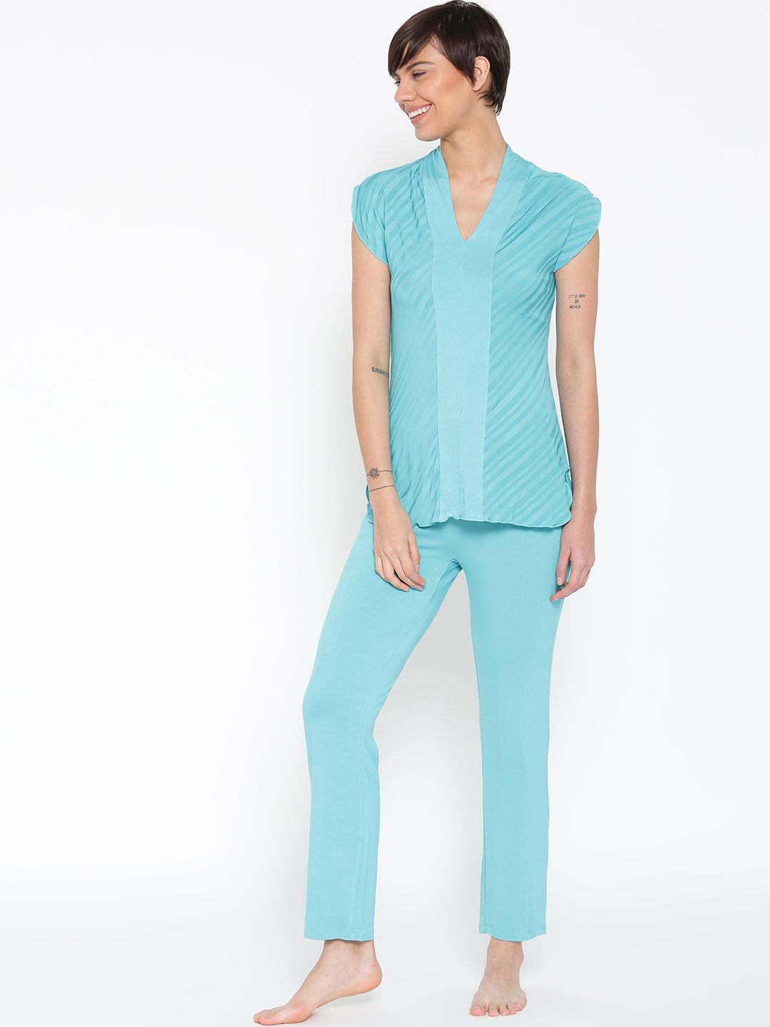 Buy Enamor Blue Self Striped Night Suit TP40 Night Suits for