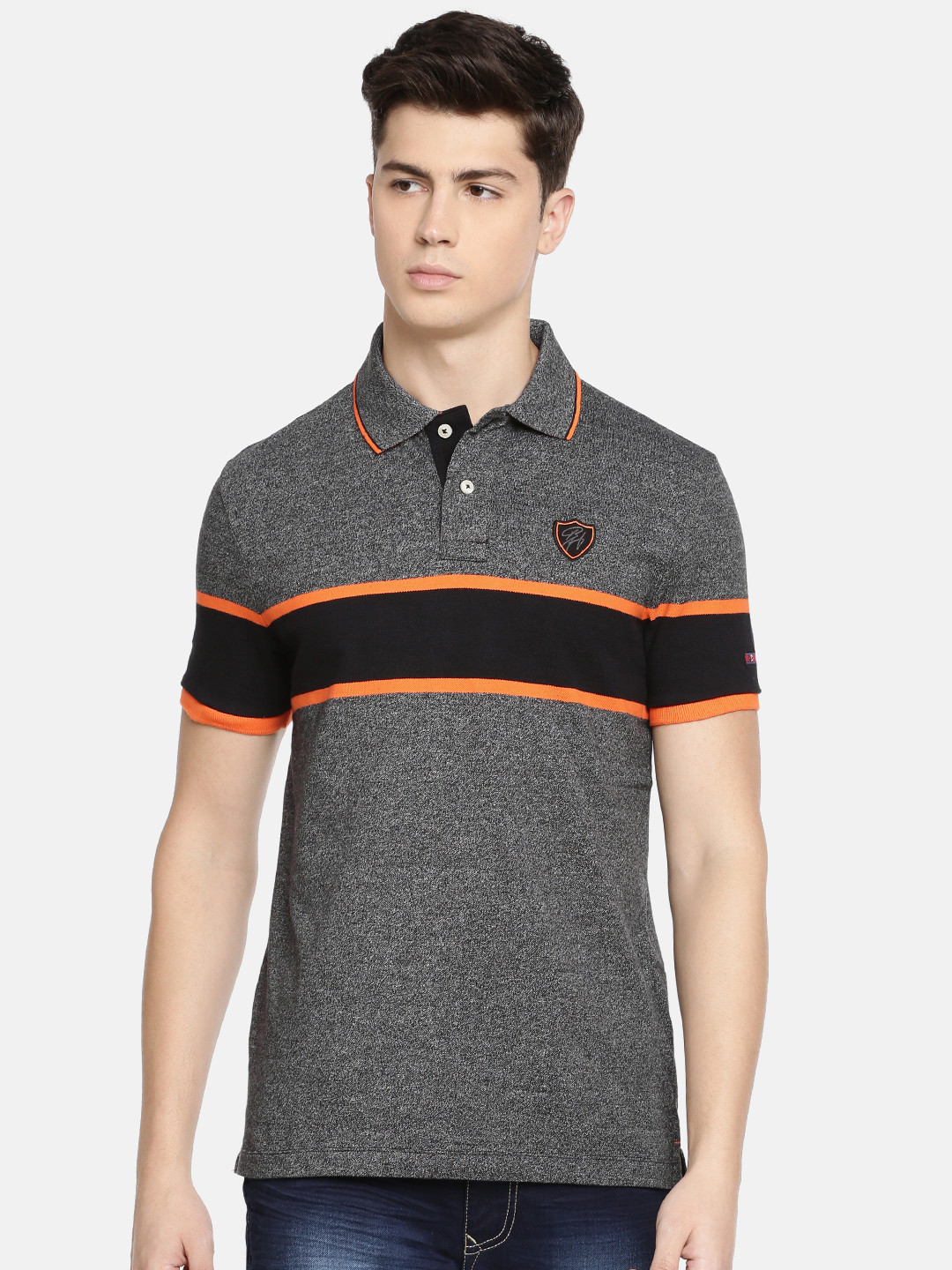 Being Human Men Grey Striped Polo Collar T-shirt
