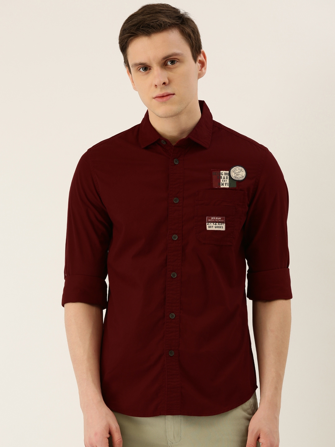 Being Human Men Maroon Comfort Fit Solid Casual Shirt