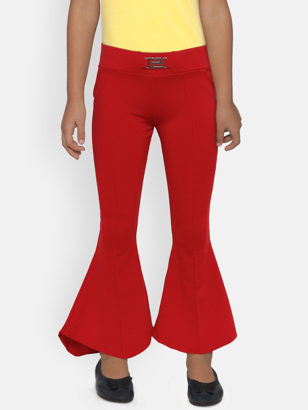 Peppermint Girls Red Regular Fit Solid Bootcut Trousers
