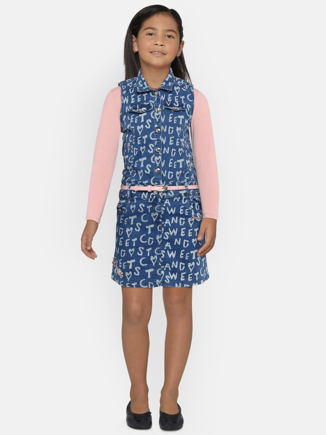 Peppermint Girls Blue Printed Pinafore Dress with Tshirt