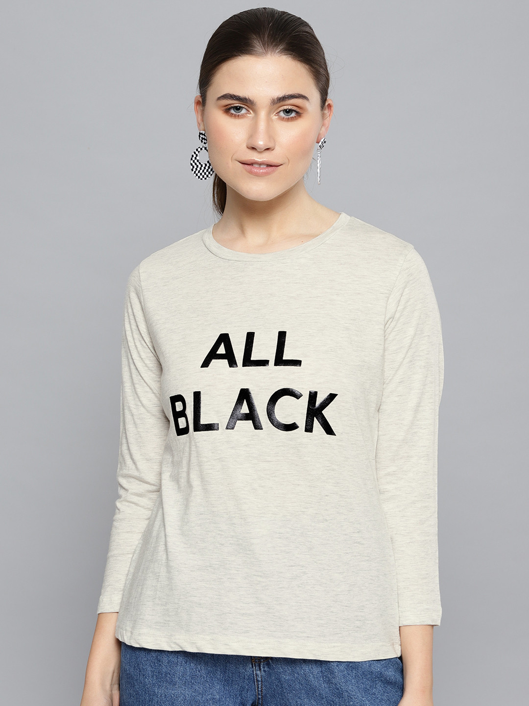 STREET 9 Women Off-White Printed Round Neck T-shirt