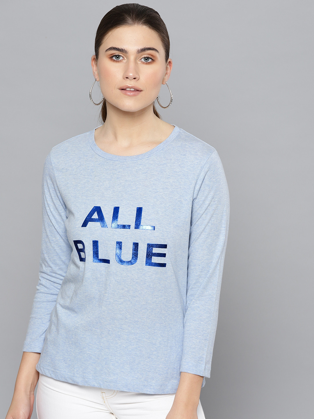 STREET 9 Women Blue Printed Round Neck T-shirt