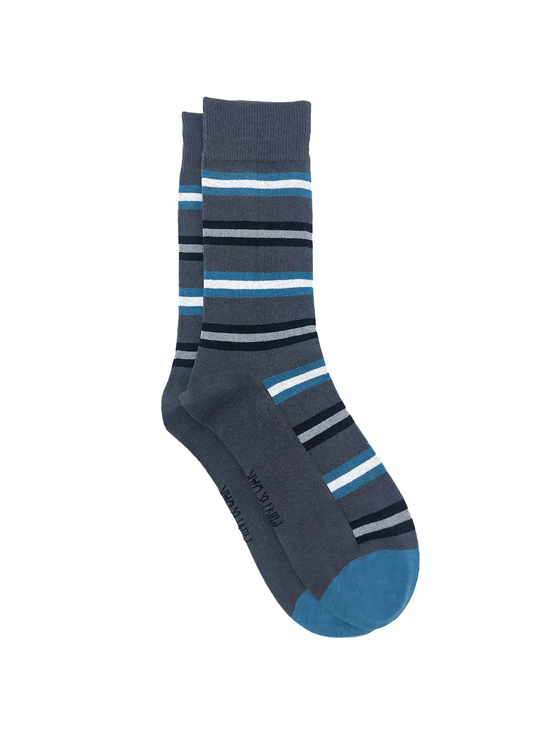 Mint & Oak Men Grey & Teal Striped Calf Length Socks