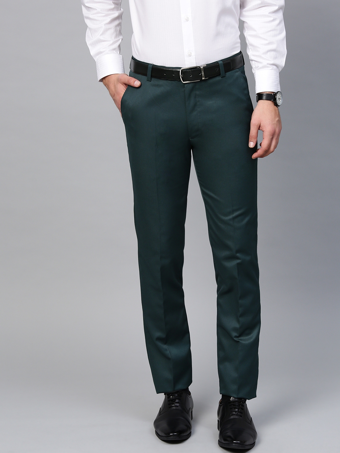 Olive Green Solid Italian Fit Cotton Blend Formal Trousers For Men  TAD