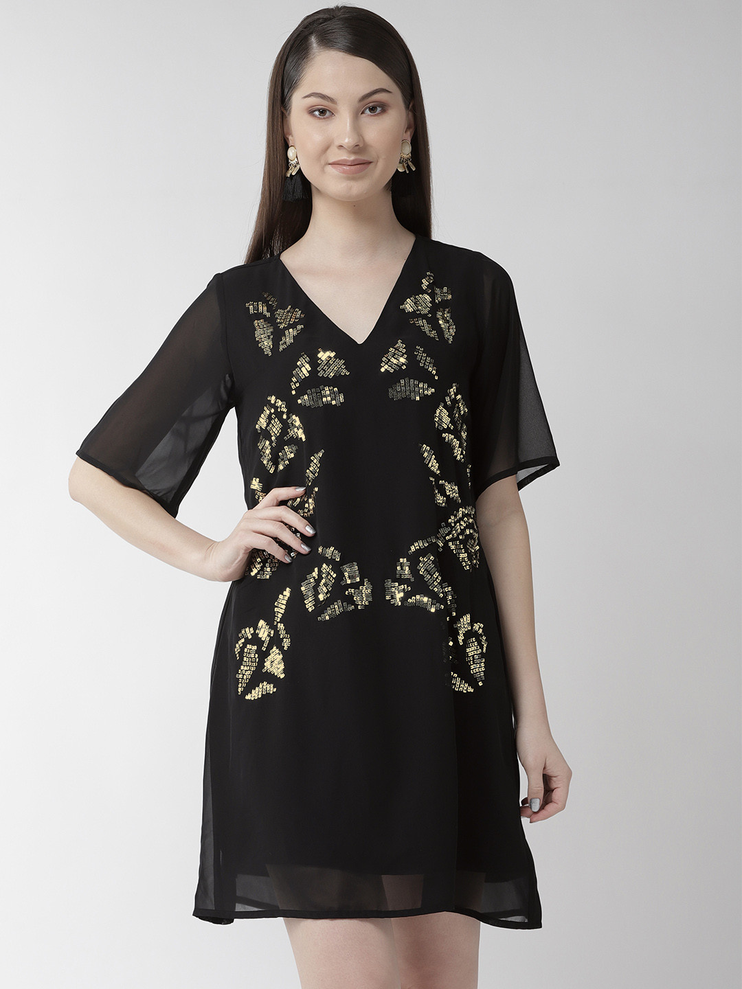 SCOUP Women Black Embellished Shift Dress