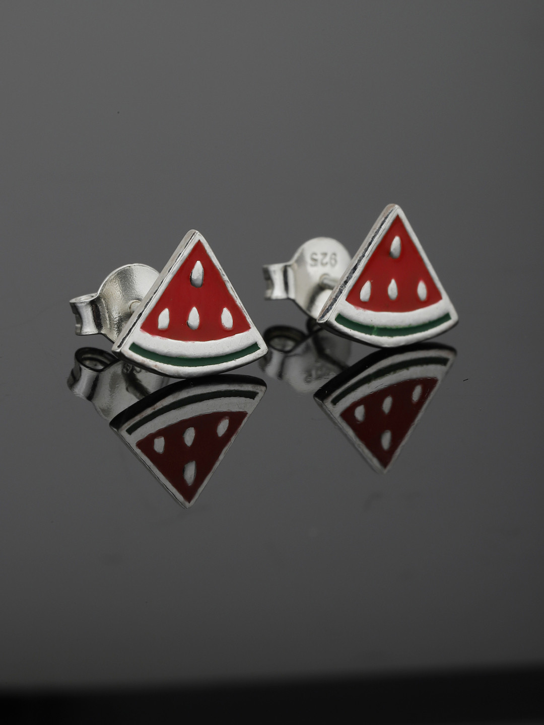 Carlton London 925 Sterling Silver-Red Rhodium Plated Enamelled Watermelon Shaped Studs
