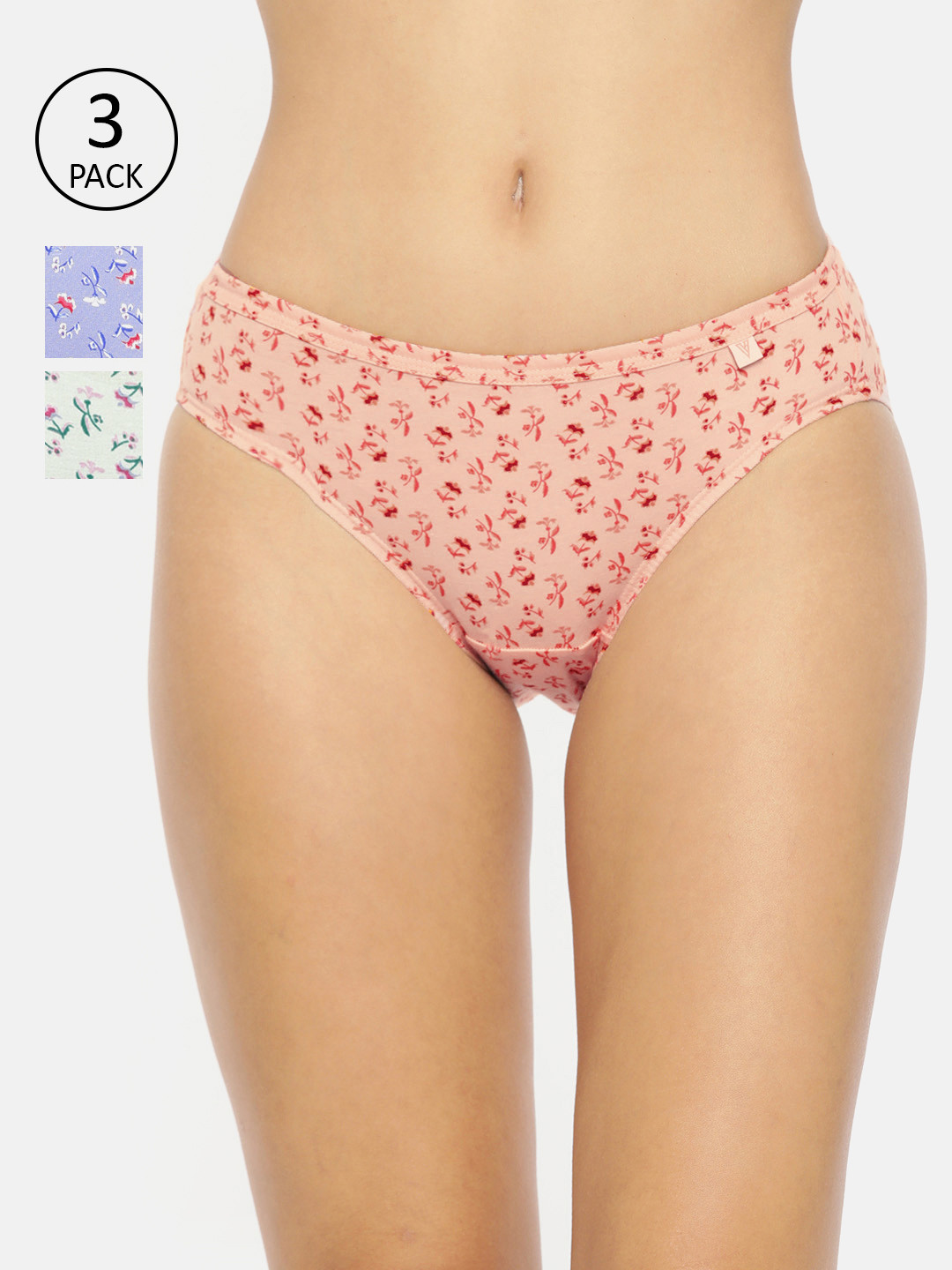 Van Heusen Women Assorted Pack of 3 Printed Anti-Bacterial No Marks Waistband Bikini Panty