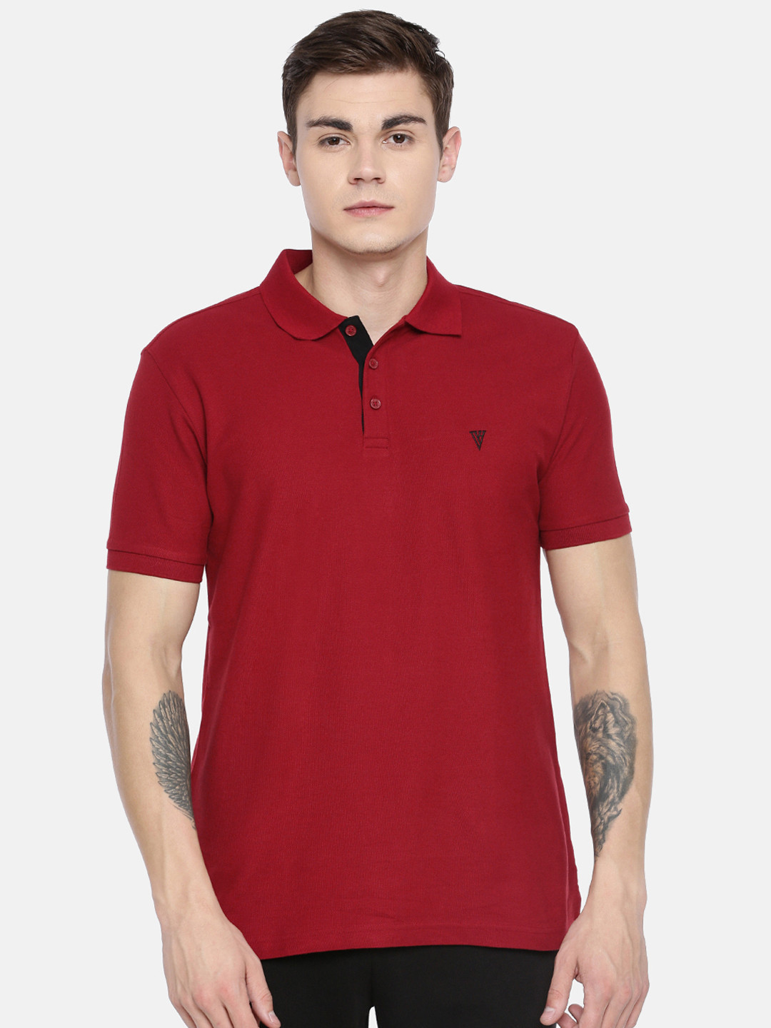 Van Heusen Men Maroon Solid Polo Collar Pure Cotton T-shirt