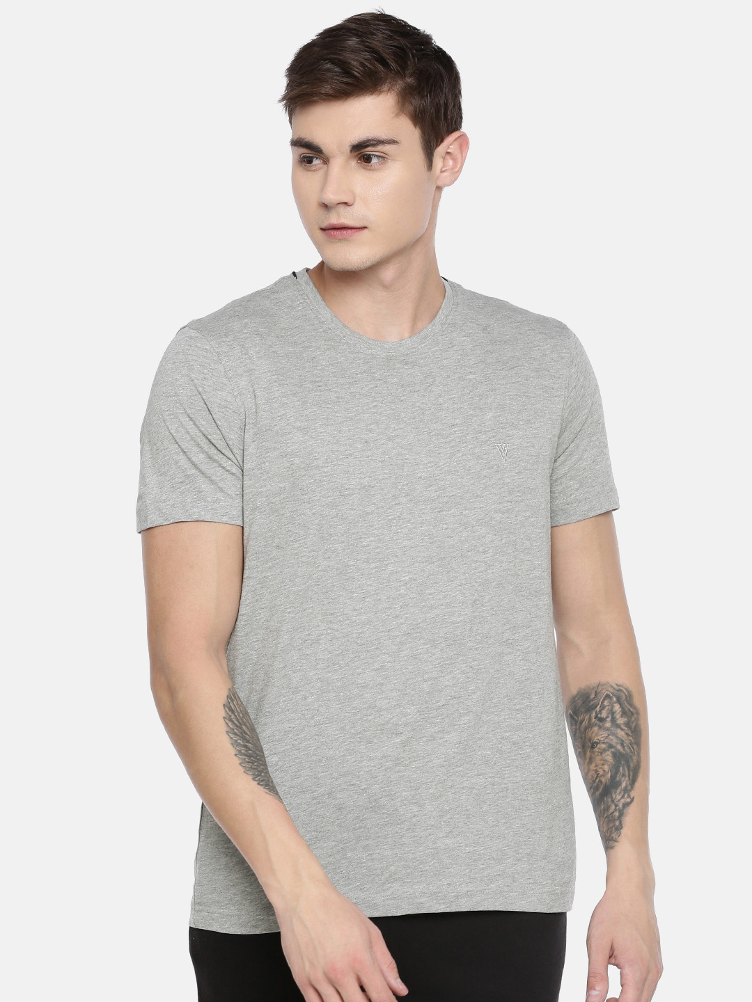 Van Heusen Innerwear Men Grey Melange Solid Round Neck T-shirt