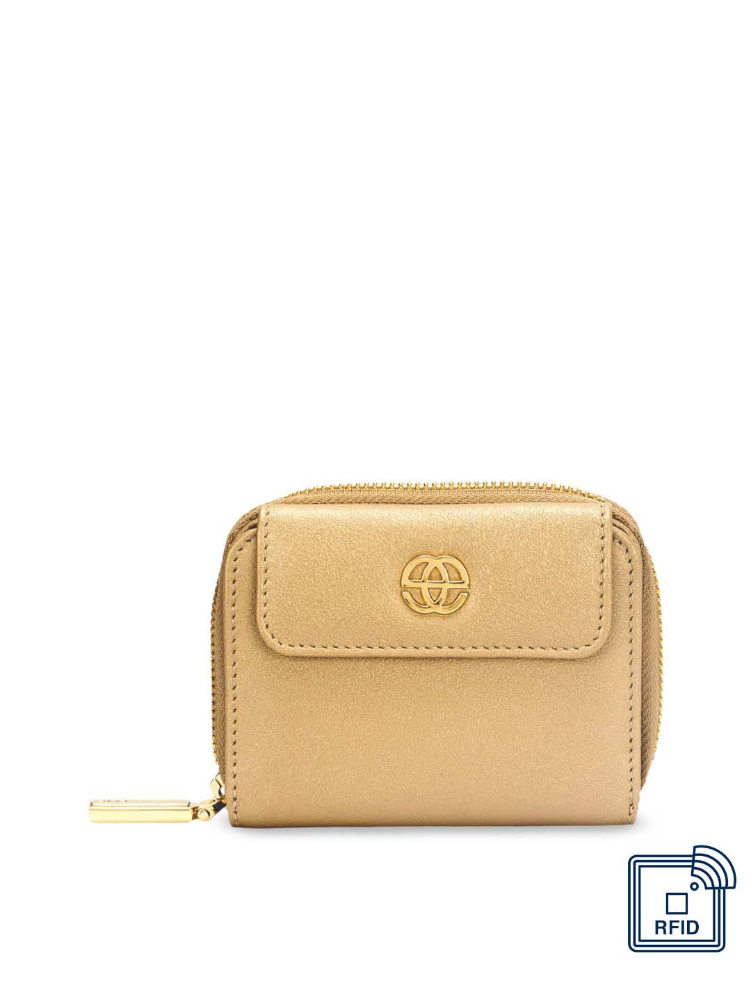 Eske Women Beige Solid Leather Zip Around Wallet