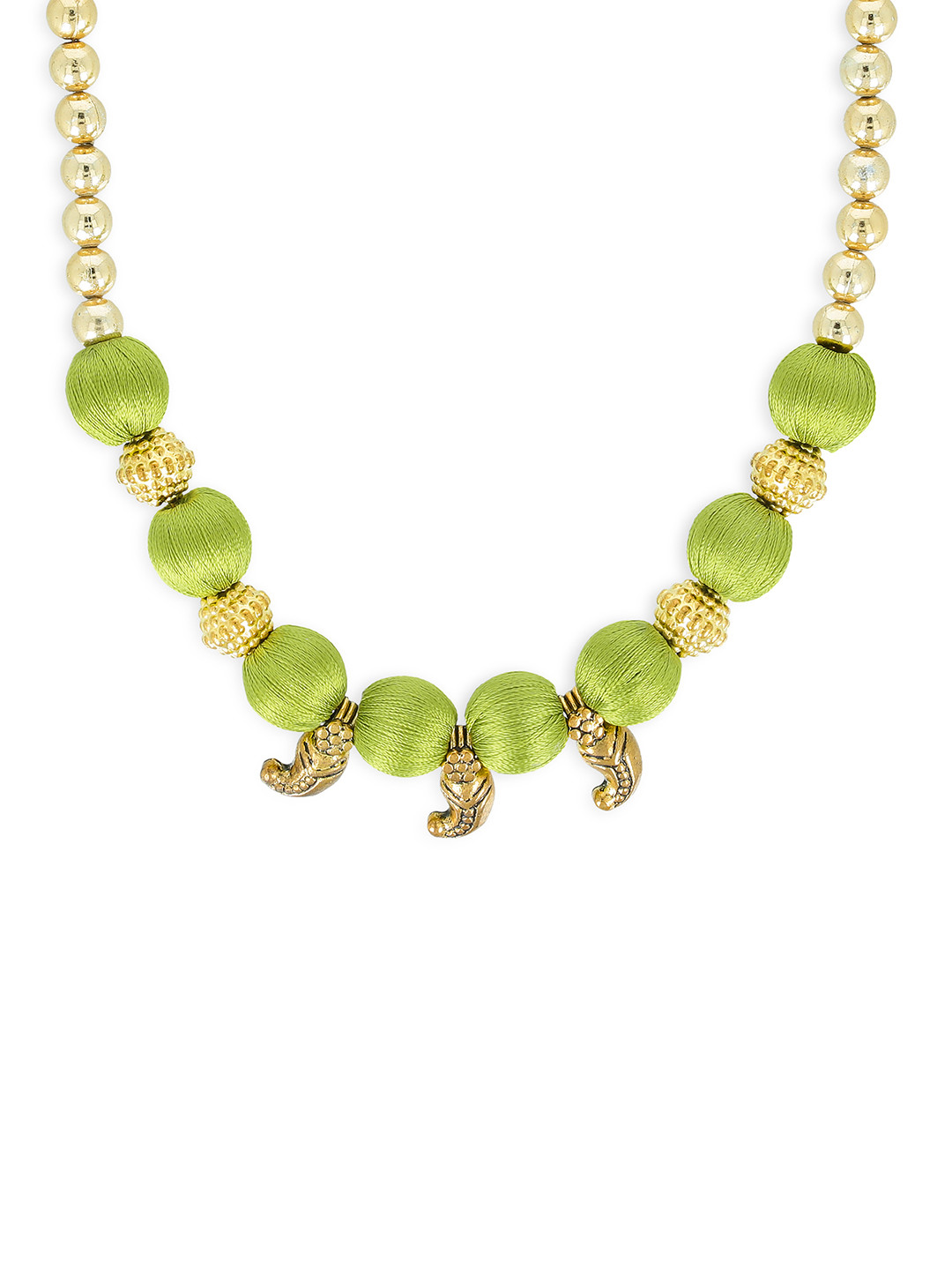 AKSHARA Girls Gold-Toned & Green Synthetic Handcrafted Necklace