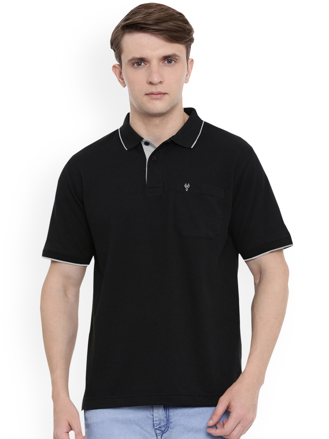Classic Polo Men Black Solid Polo Collar T-shirt