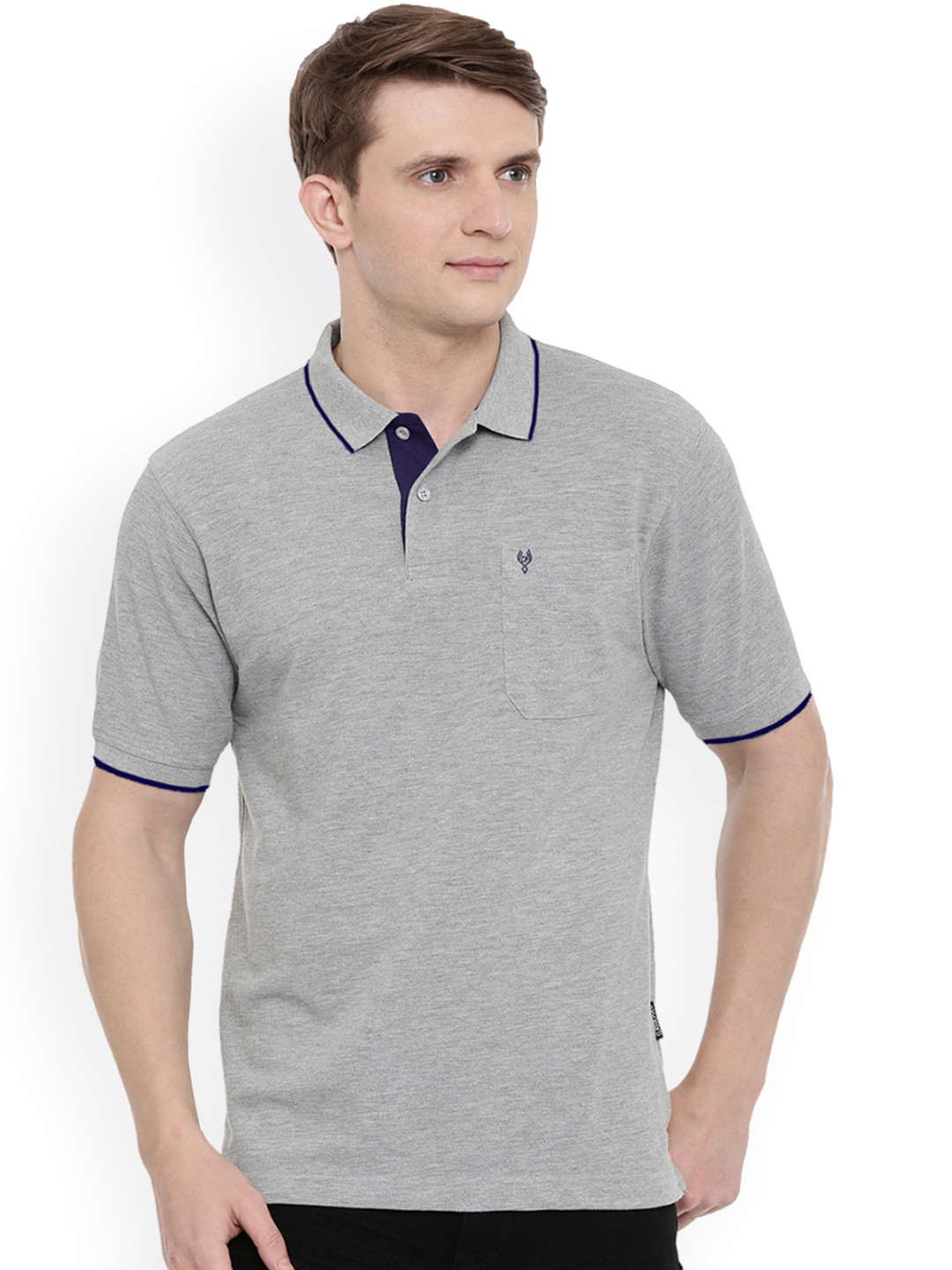 Classic Polo Men Grey Solid Polo Collar T-shirt