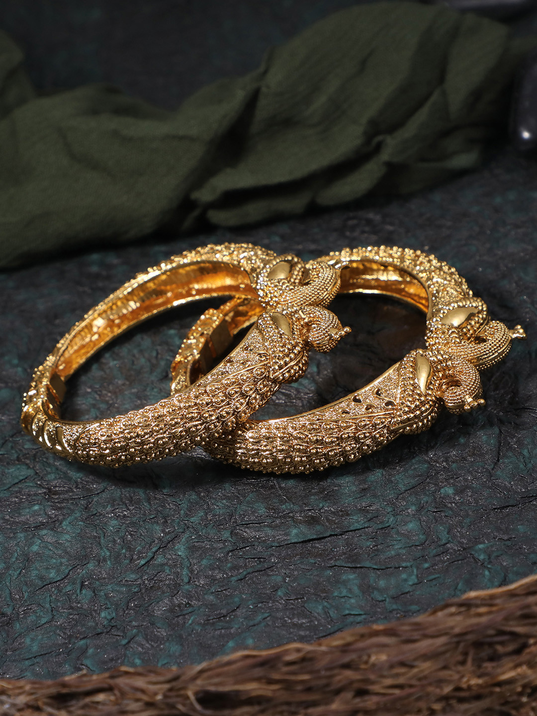 Adwitiya Collection Set Of 2 24K Gold-Plated Embellished  Bangles