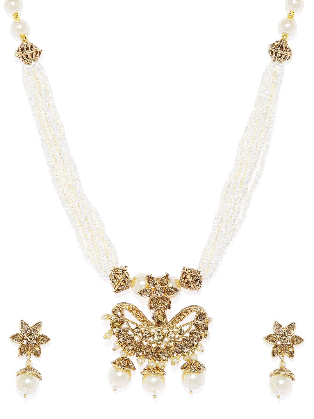 ASMITTA JEWELLERY Gold-Plated & White Beaded Pendant Set