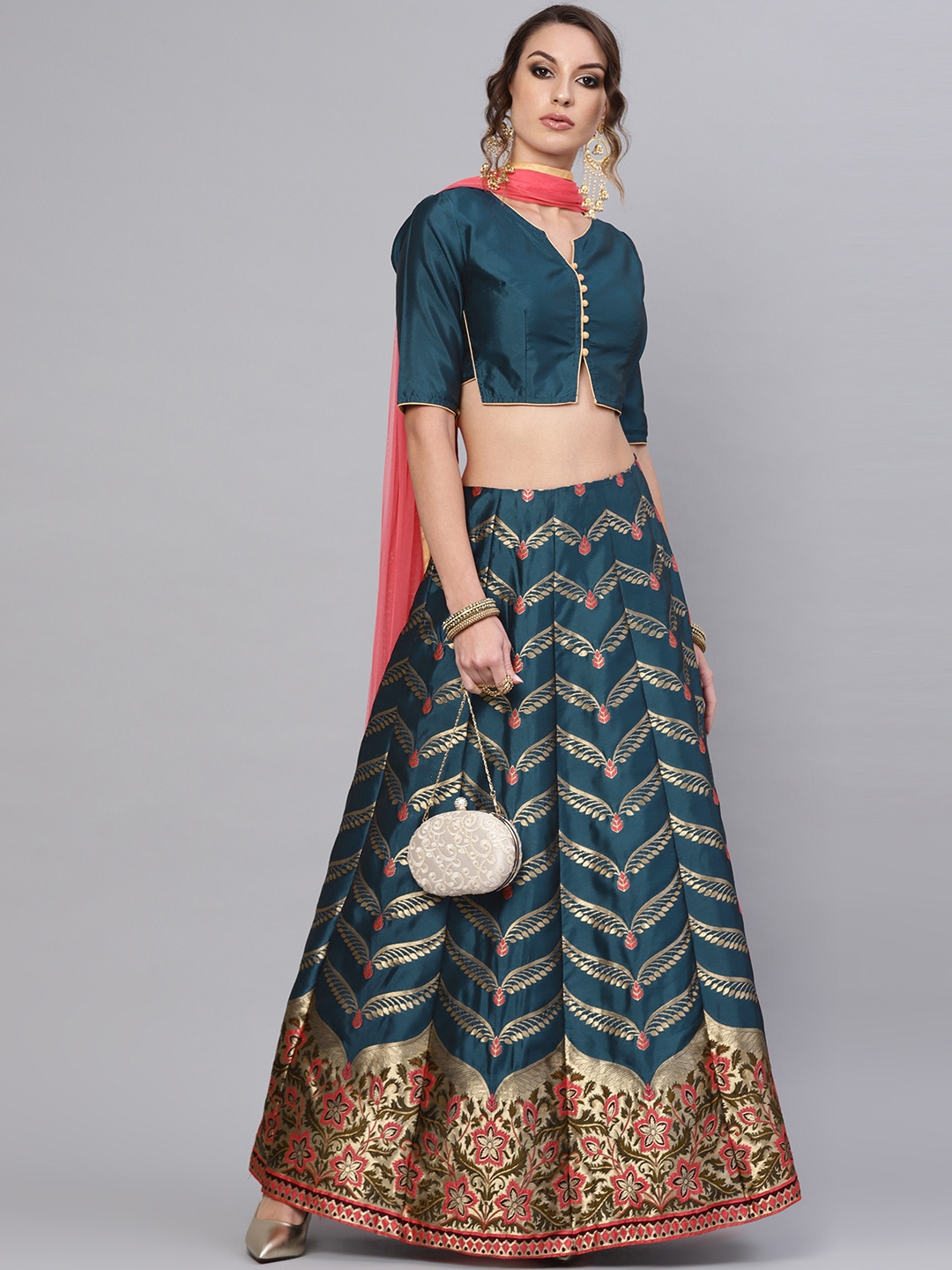 Off White Embroidered Blouse With Printed Kali Skirt Design by Drishti   Zahabia at Pernias Pop Up Shop 2023