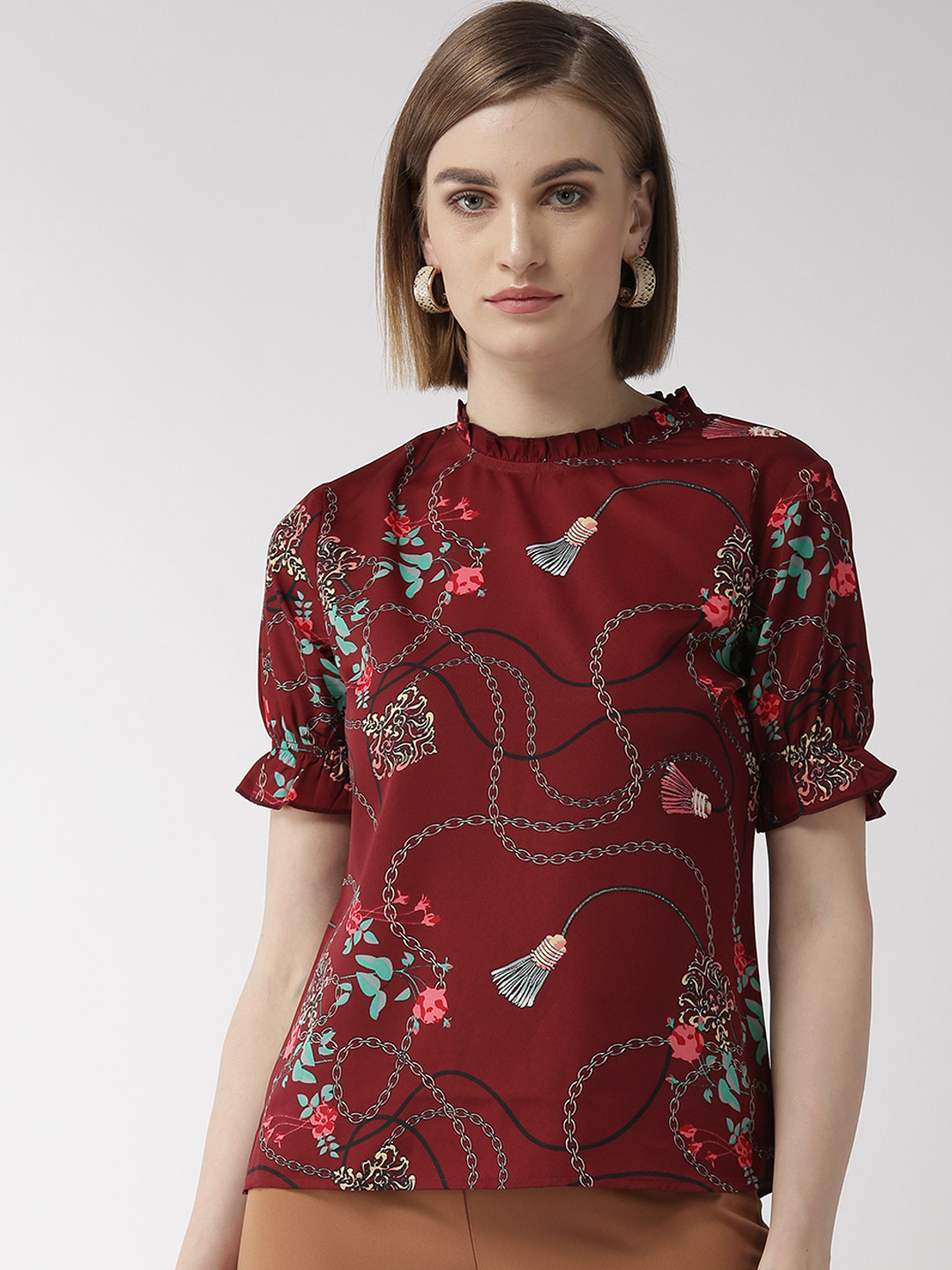 Style Quotient Women Maroon & Green Printed RegularTop