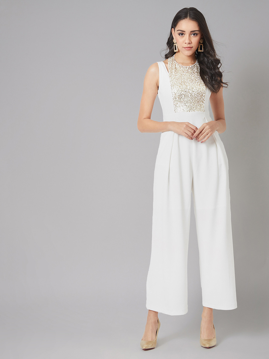 Miss Chase White Sequined Panel Party Jumpsuit