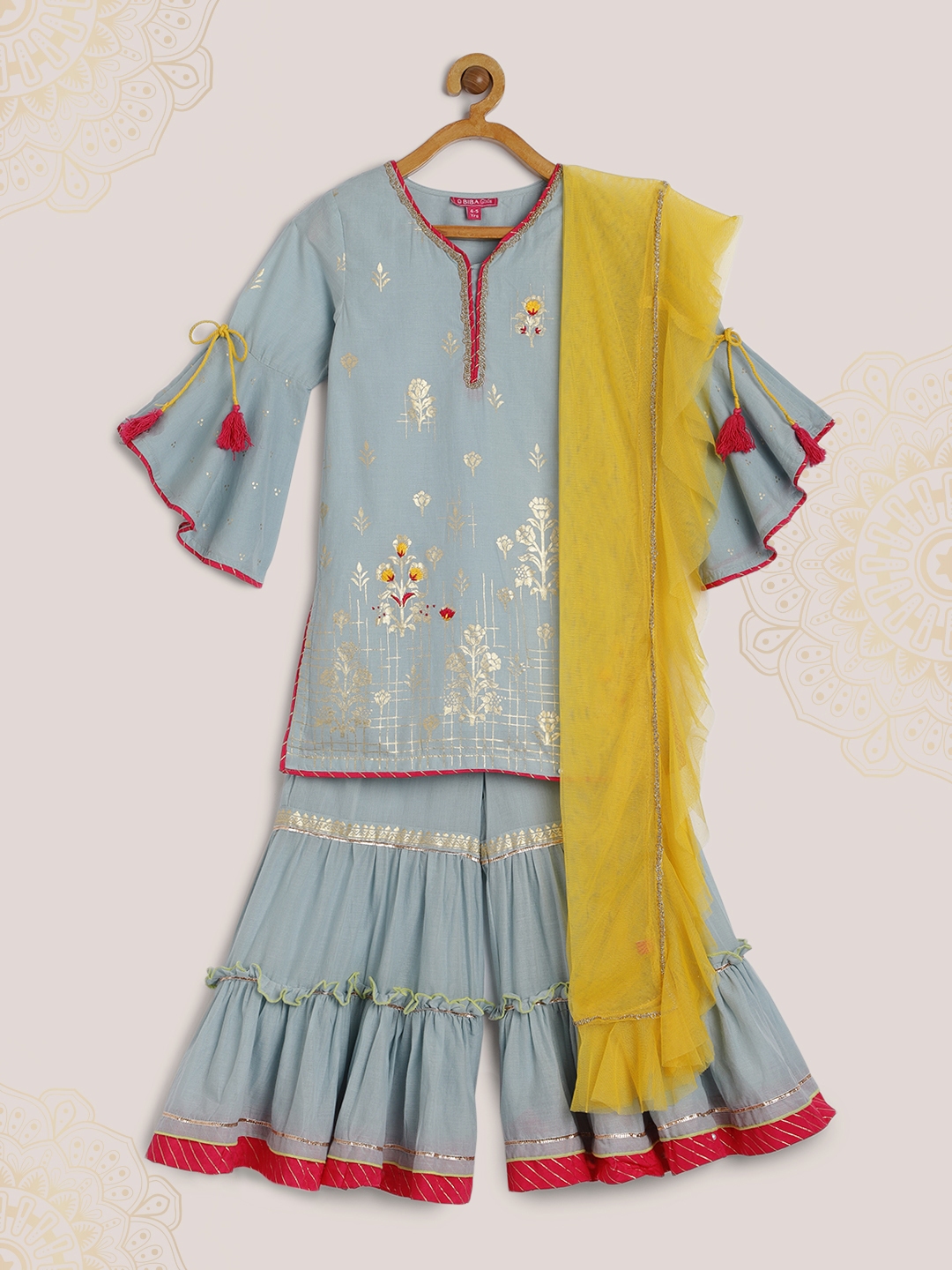 Buy Biba Girls Blue Printed Kurta With Sharara Dupatta Kurta