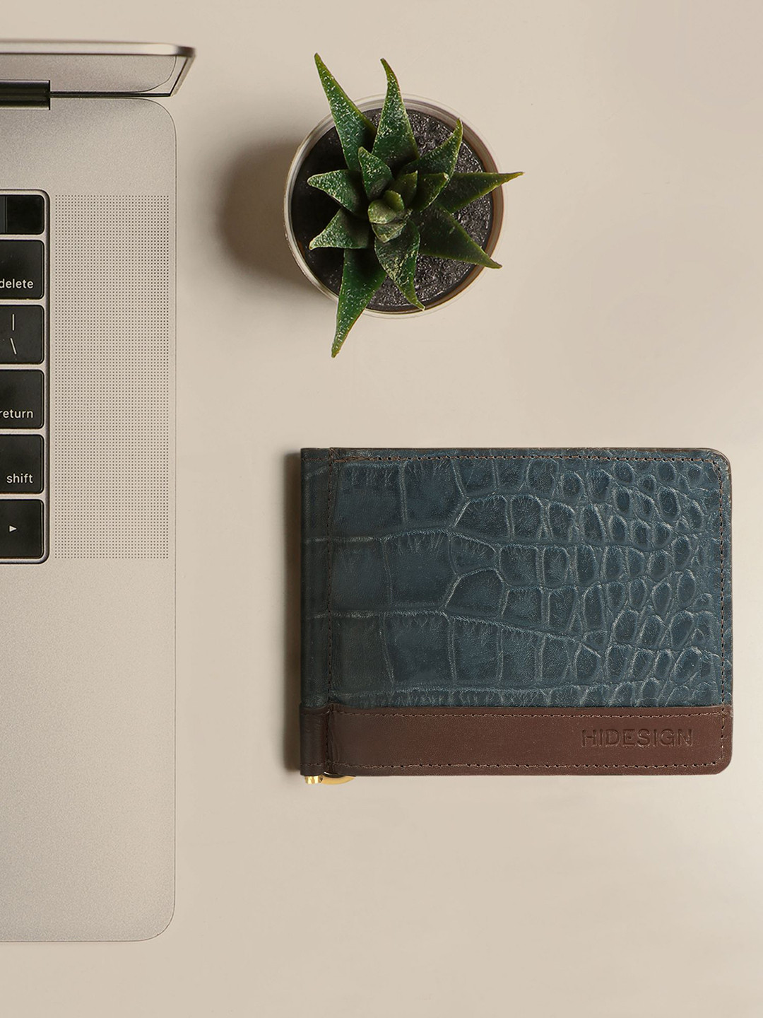 Hidesign Men Blue Textured Leather Money Clip