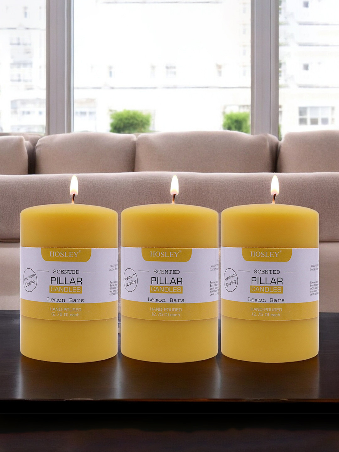 HOSLEY 3Pcs Scented 1 Wick Lemon Bars Solid Geometric Regular Pillar Candles