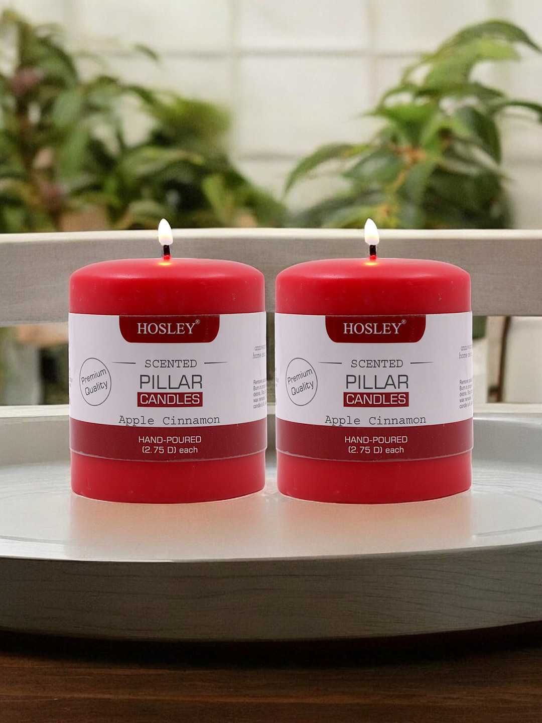 HOSLEY 2Pcs Scented 1 Wick Apple Cinnamon Solid Geometric Regular Pillar Candles