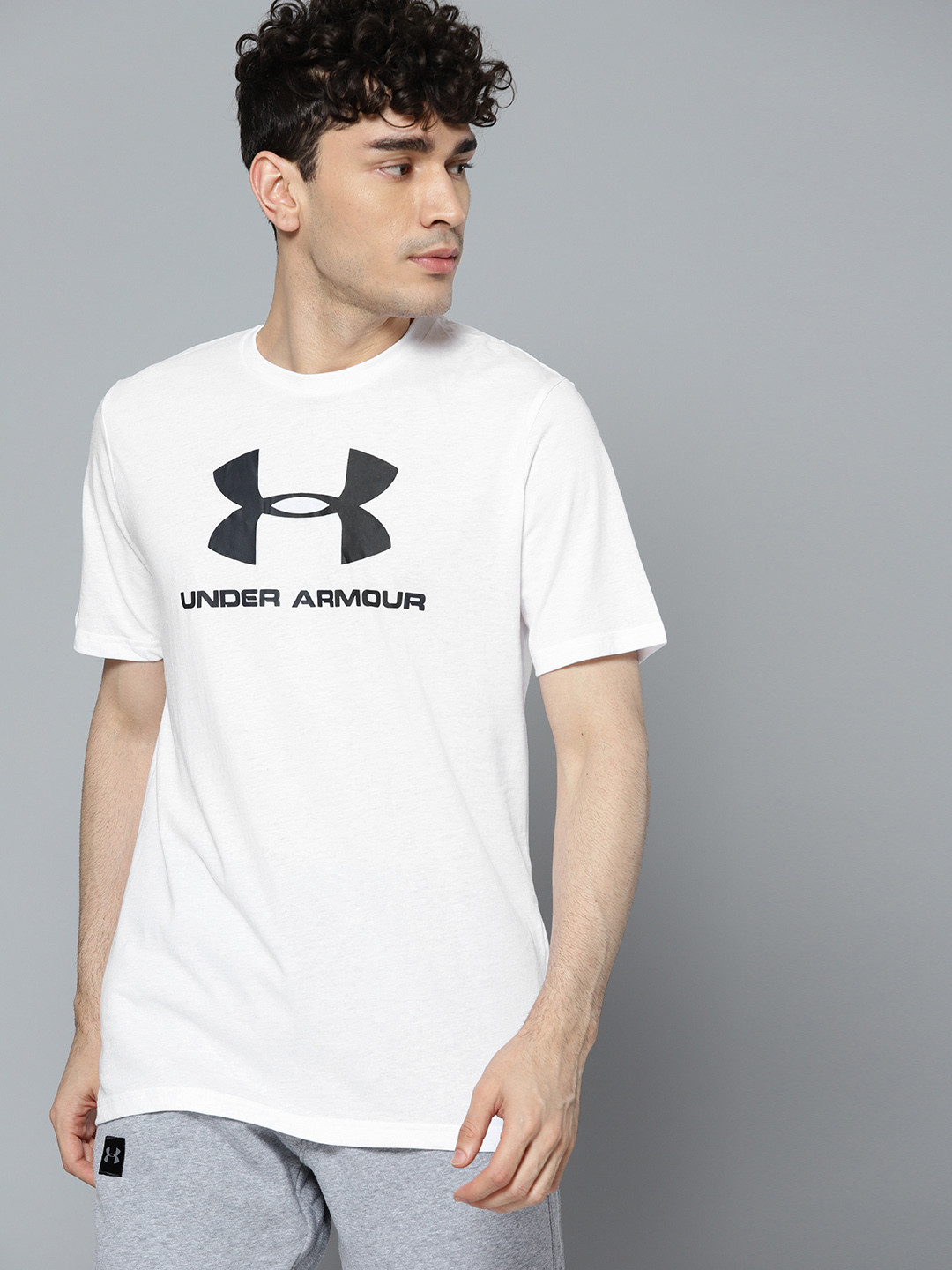 UNDER ARMOUR Men White Sport Style Logo Printed Oversized T-shirt
