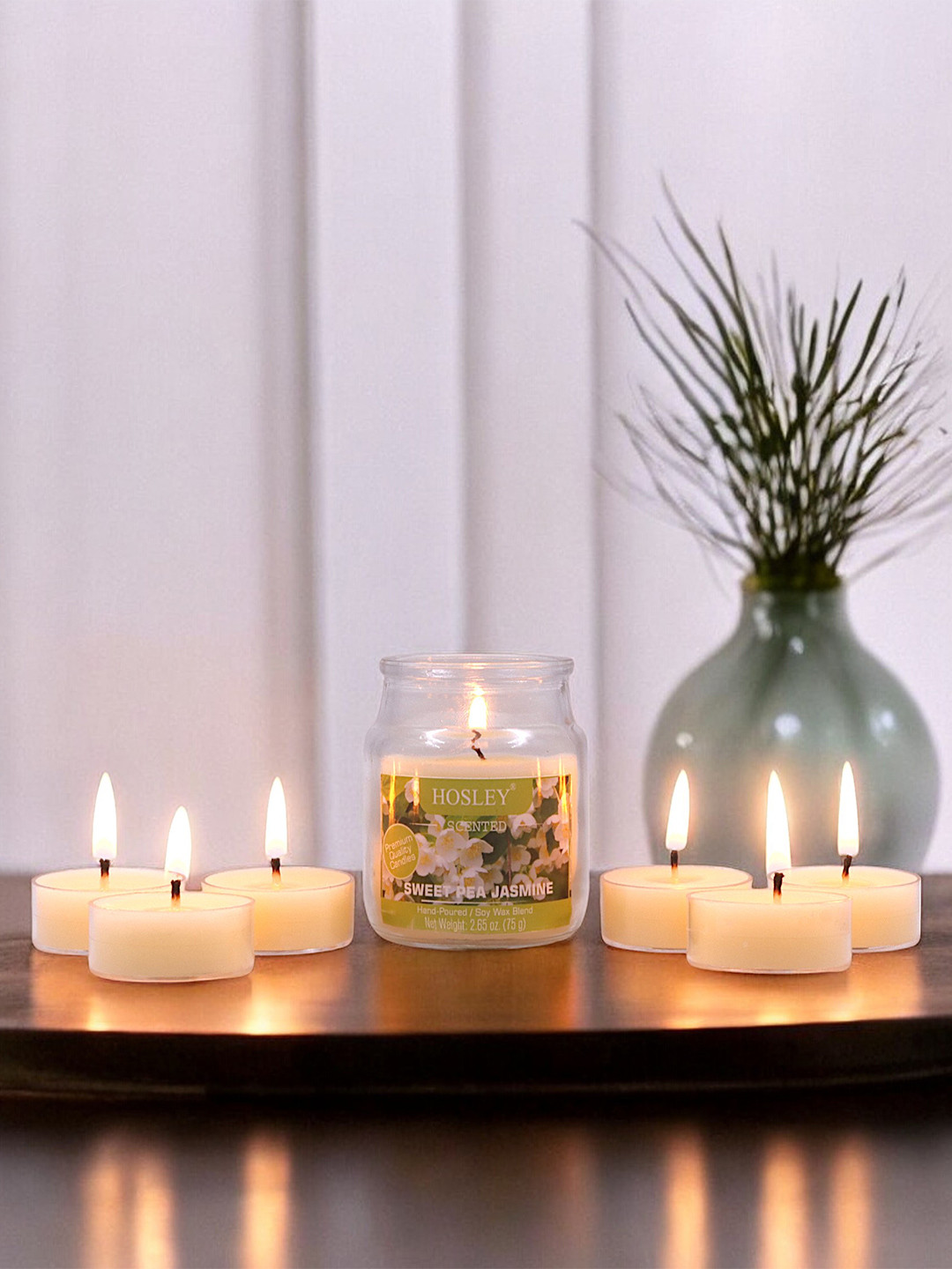 HOSLEY Sweeet Pea 7Pcs Scented 1 Wick Sweet Pea Jasmine Solid Round Regular Jar Candles