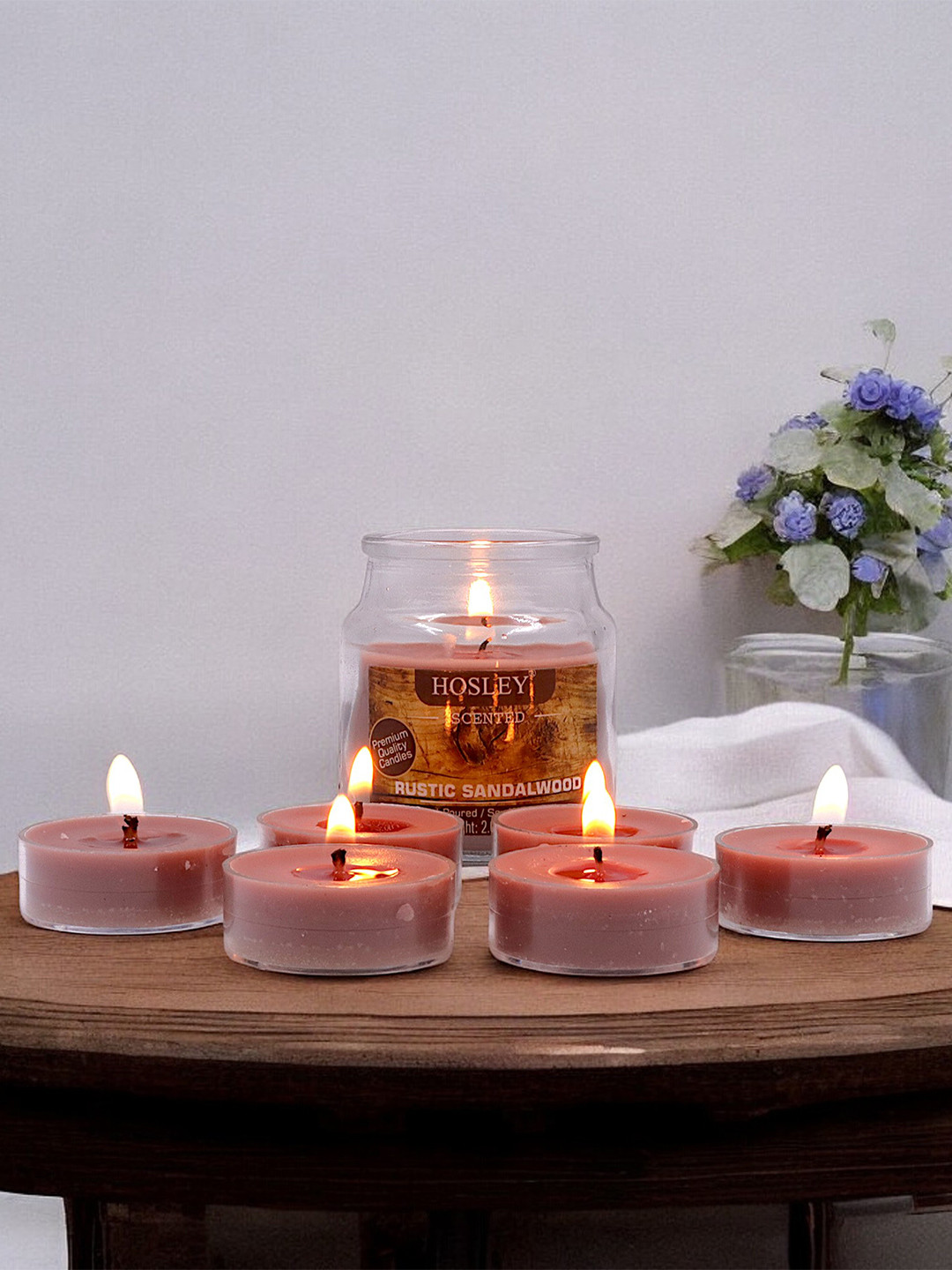 HOSLEY Rustic Sandalwood Scented 7Pcs 1 Wick Solid Round Regular Jar Candles